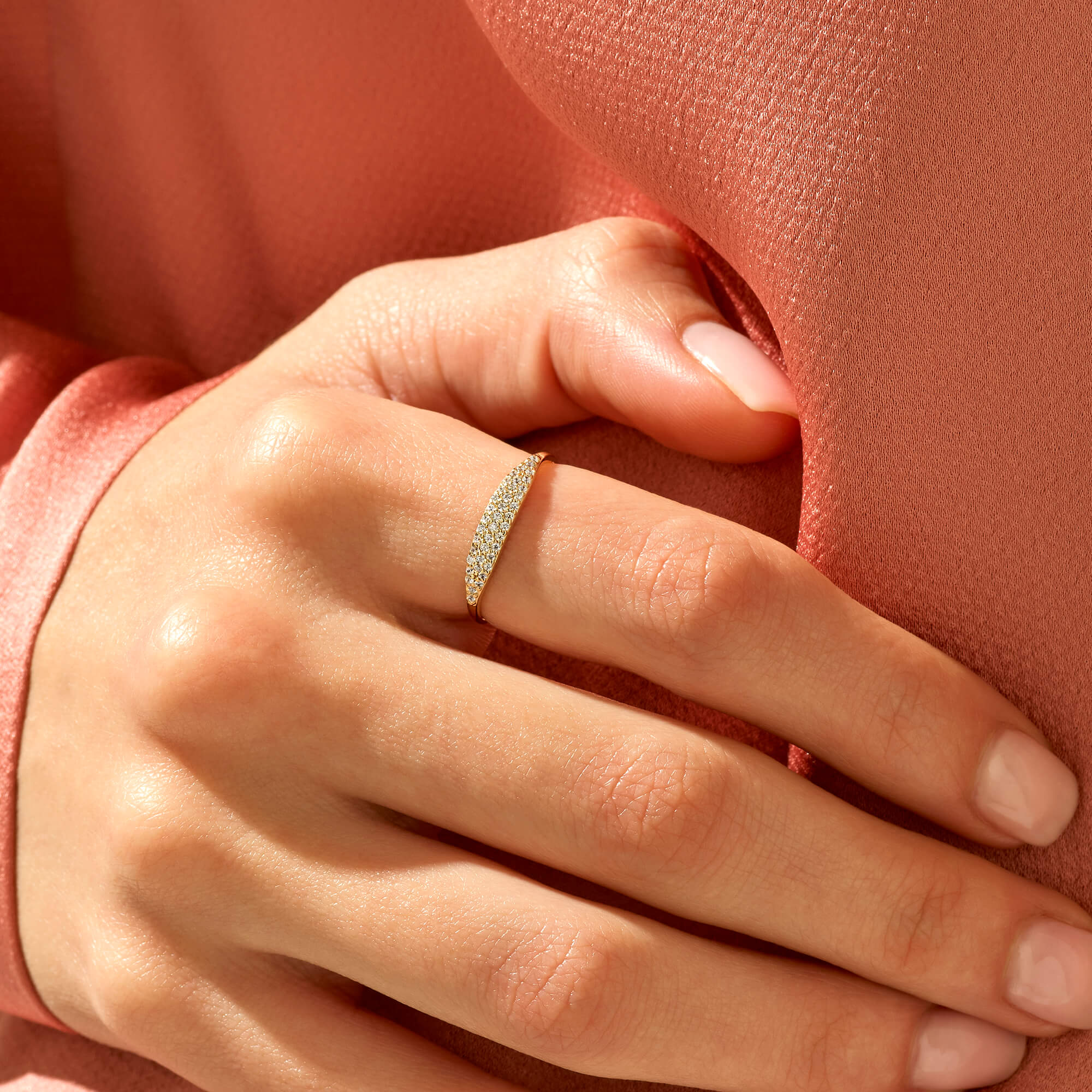 Tiny Pave Signet Ring in 14k Real Gold