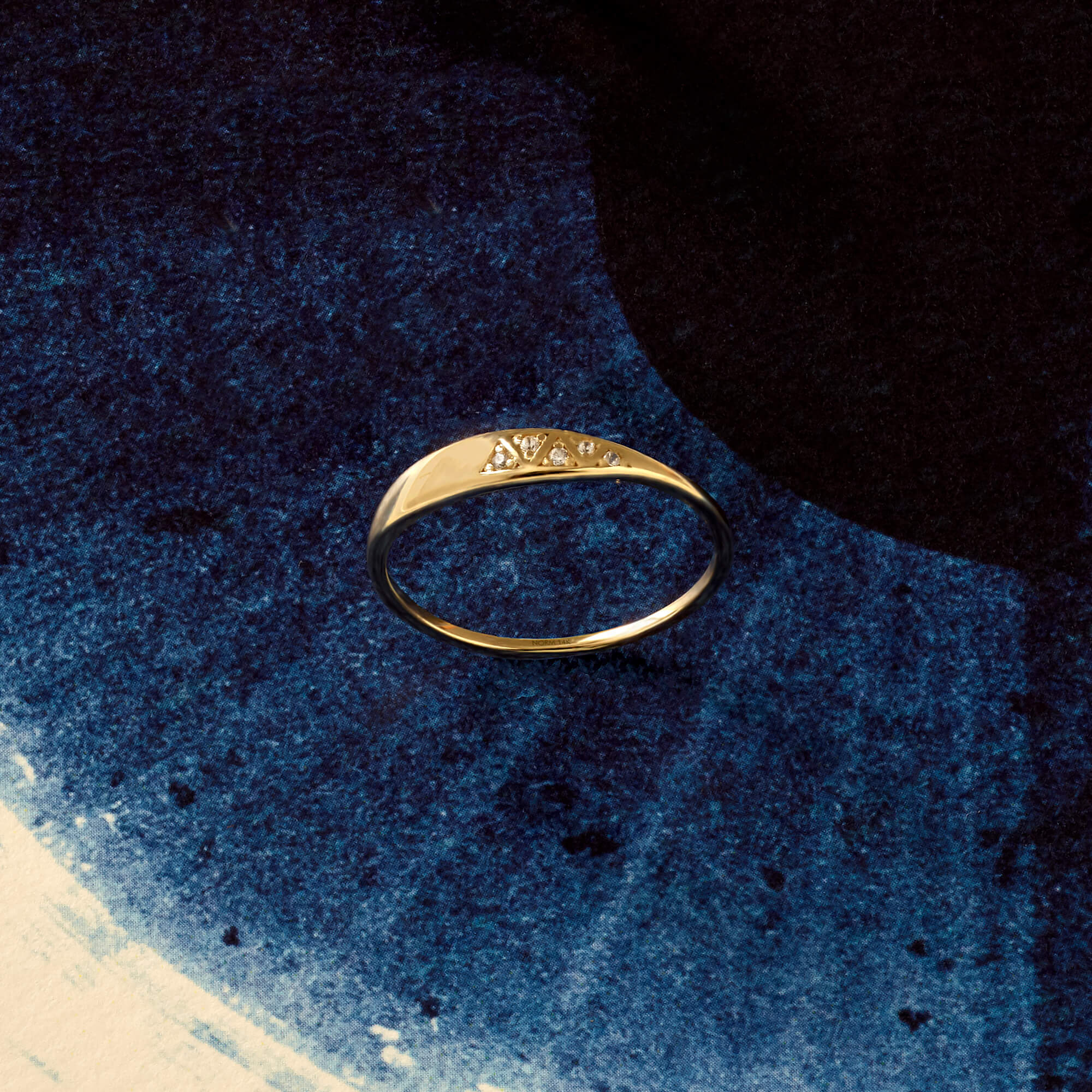 Women's Minimalist Pave Signet Ring in 14k Solid Yellow Gold