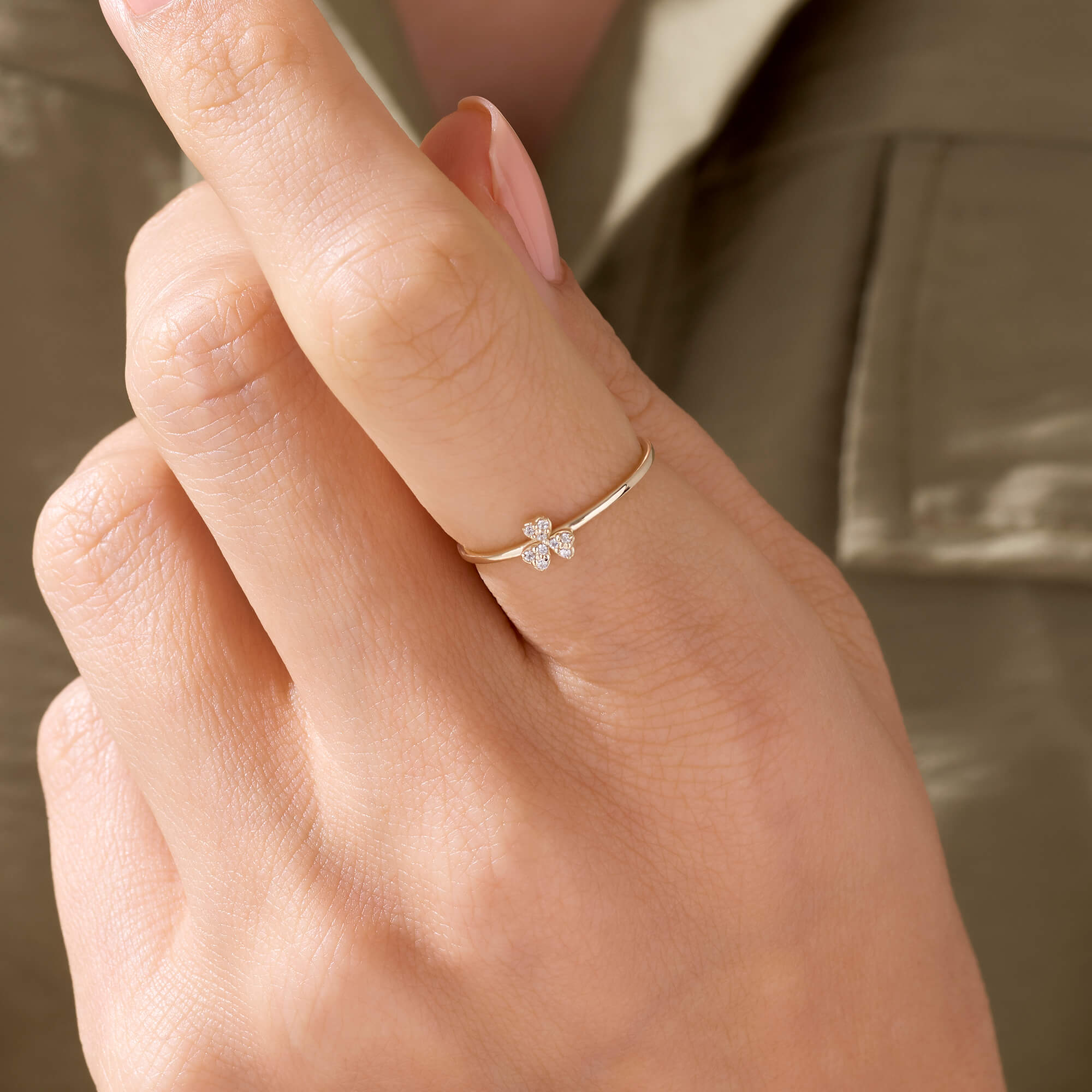 Shamrock Stacking Ring in 14k Solid Yellow Gold