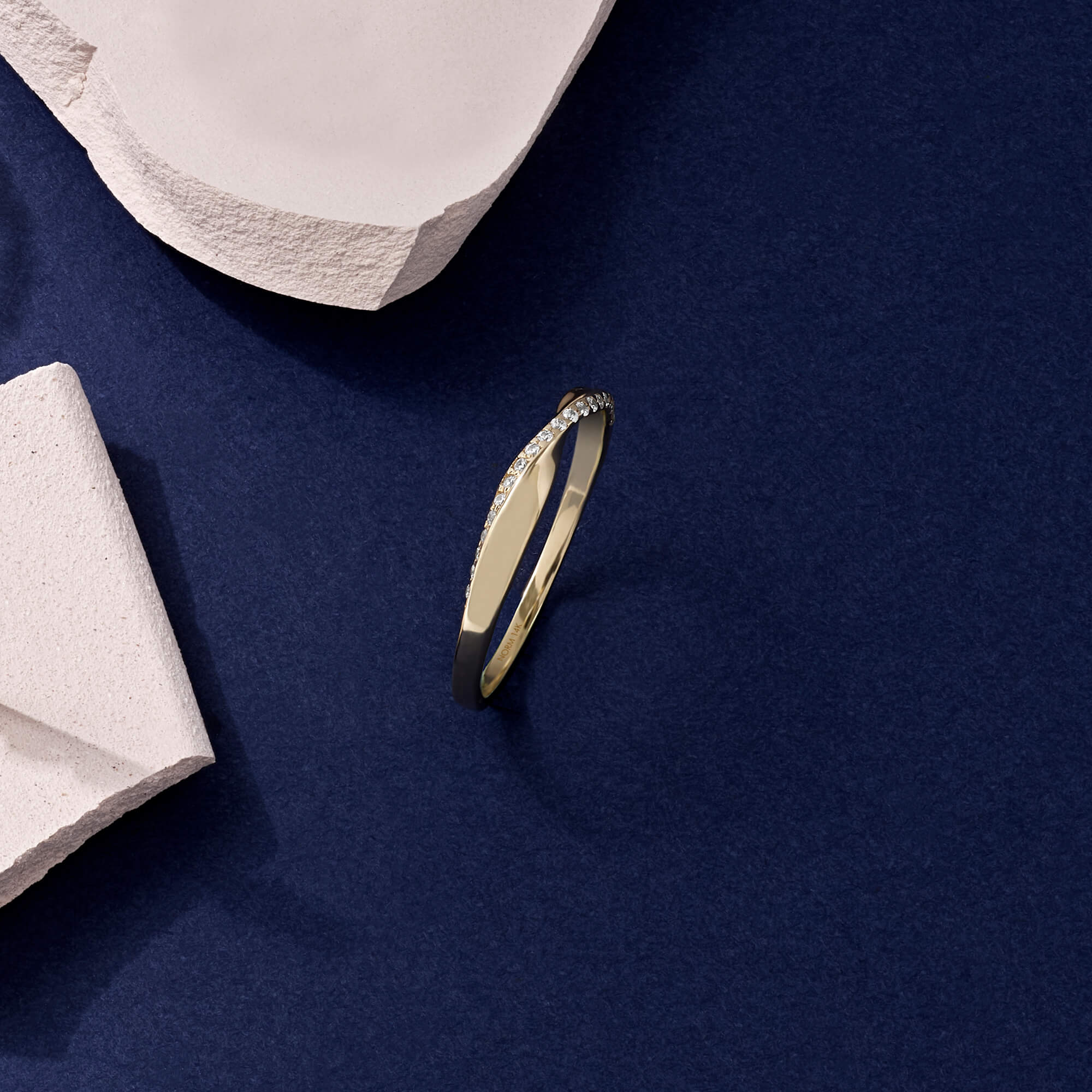 Minimalist Twist Pave Band Ring in 14k Solid Gold