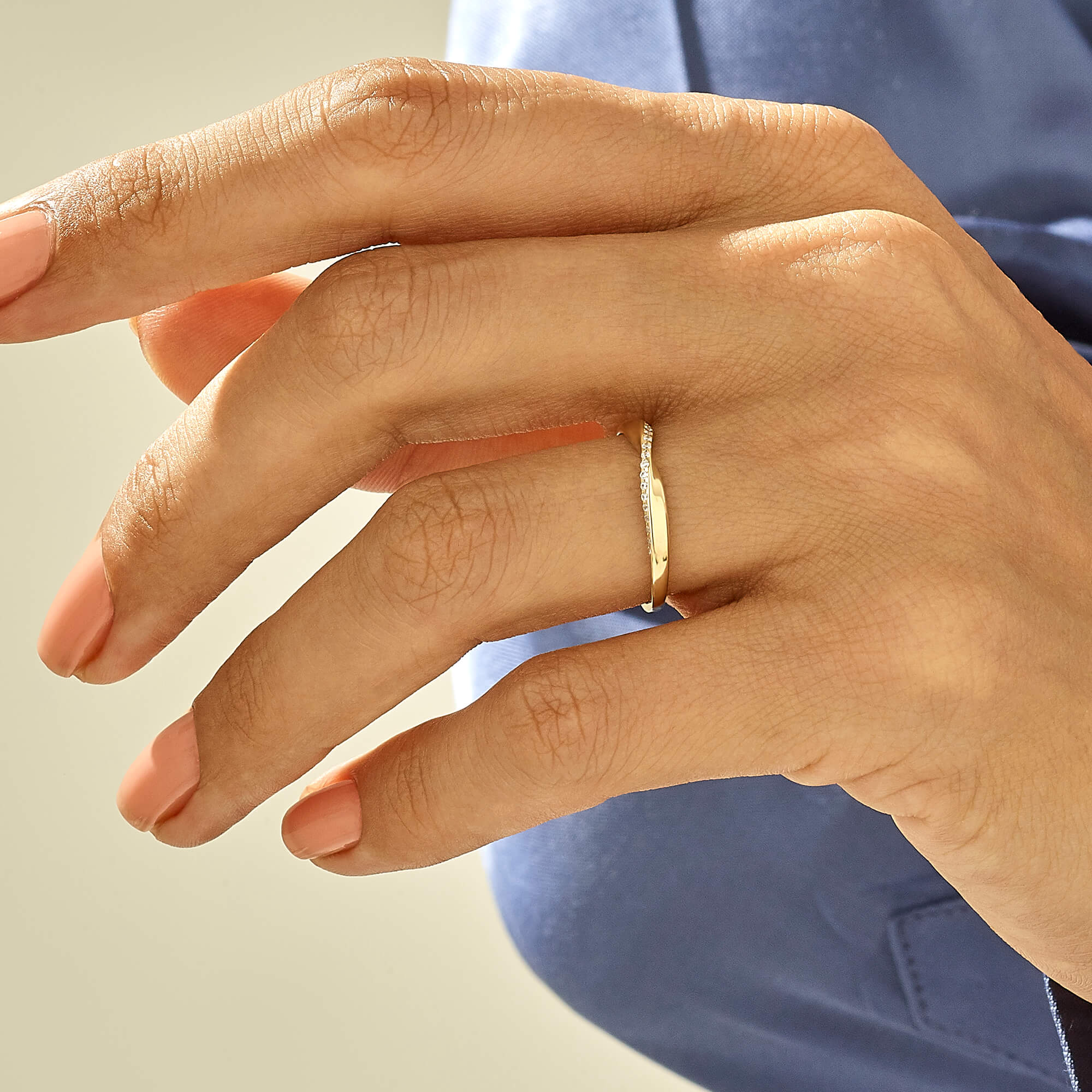 Dainty Twist Pave Band Ring in 14k Real Yellow Gold