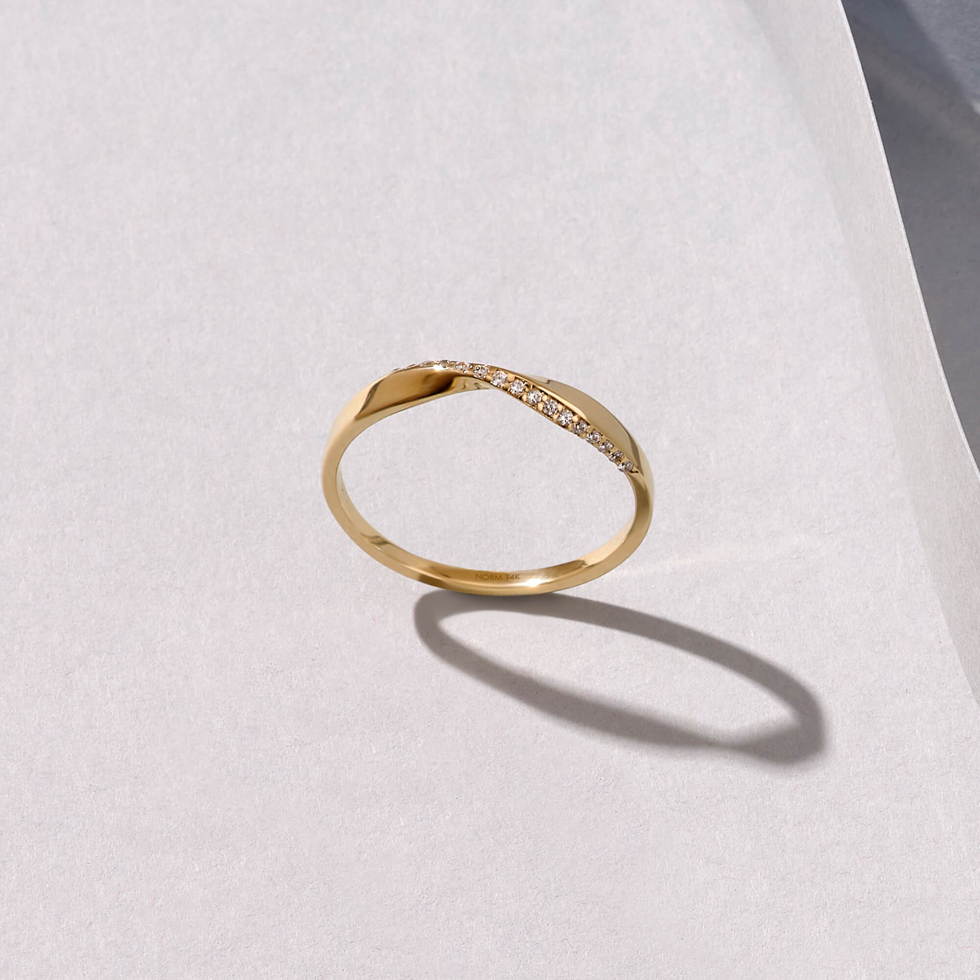 14k Solid Yellow Gold Stackable Twist Pave Band Ring