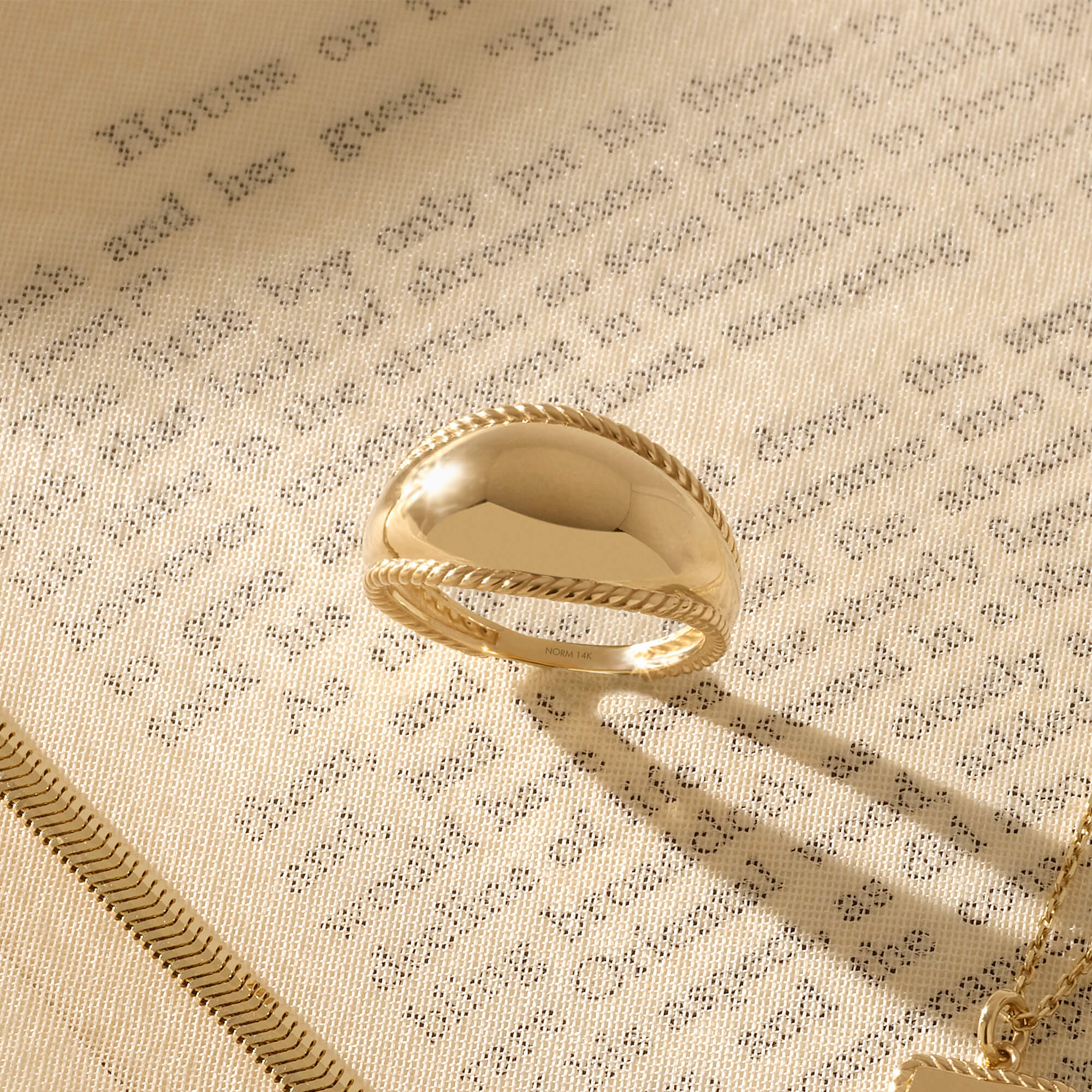 14k Real Yellow Gold Twisted Dome Ring