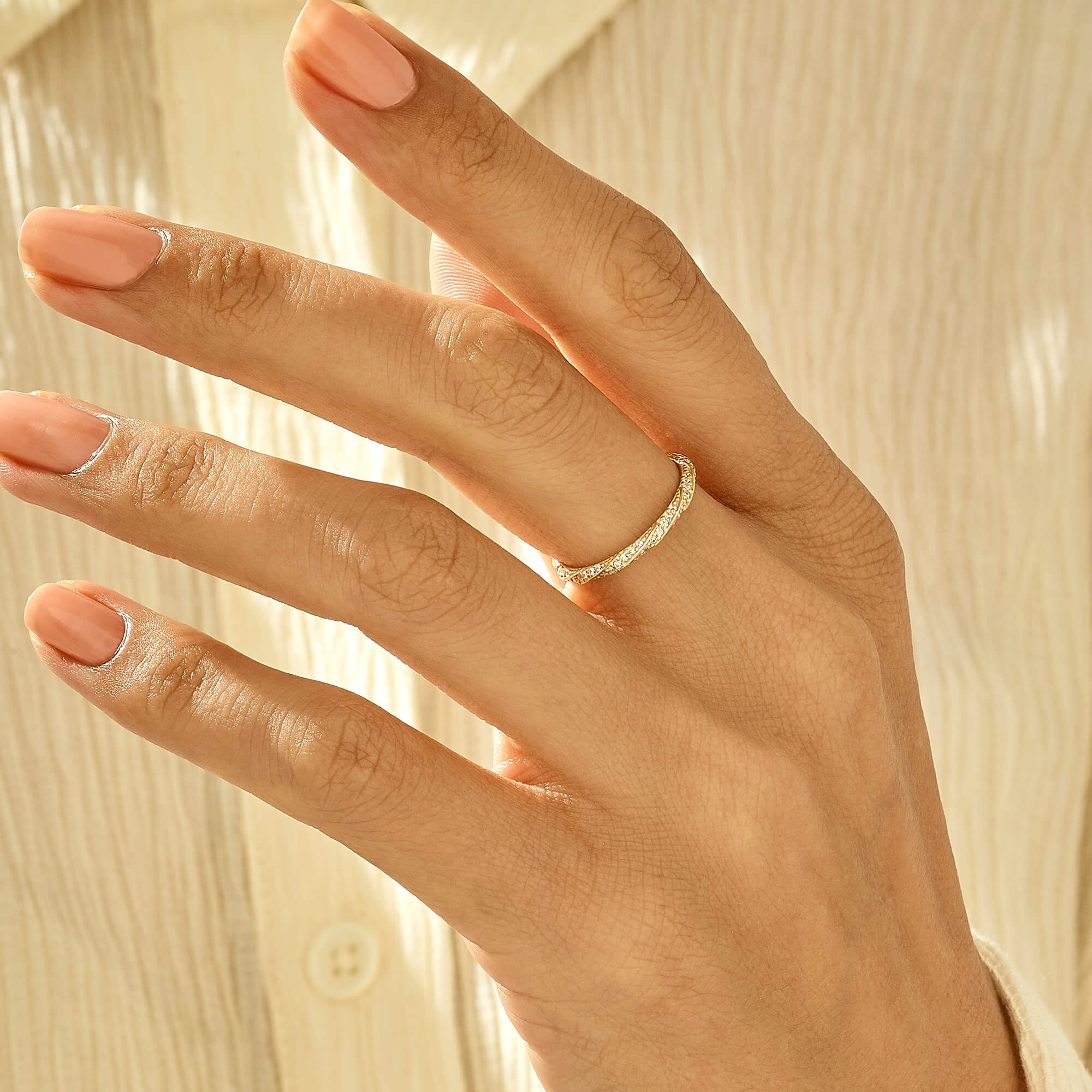 Stackable Twisted Eternity Ring in 14k Solid Yellow Gold