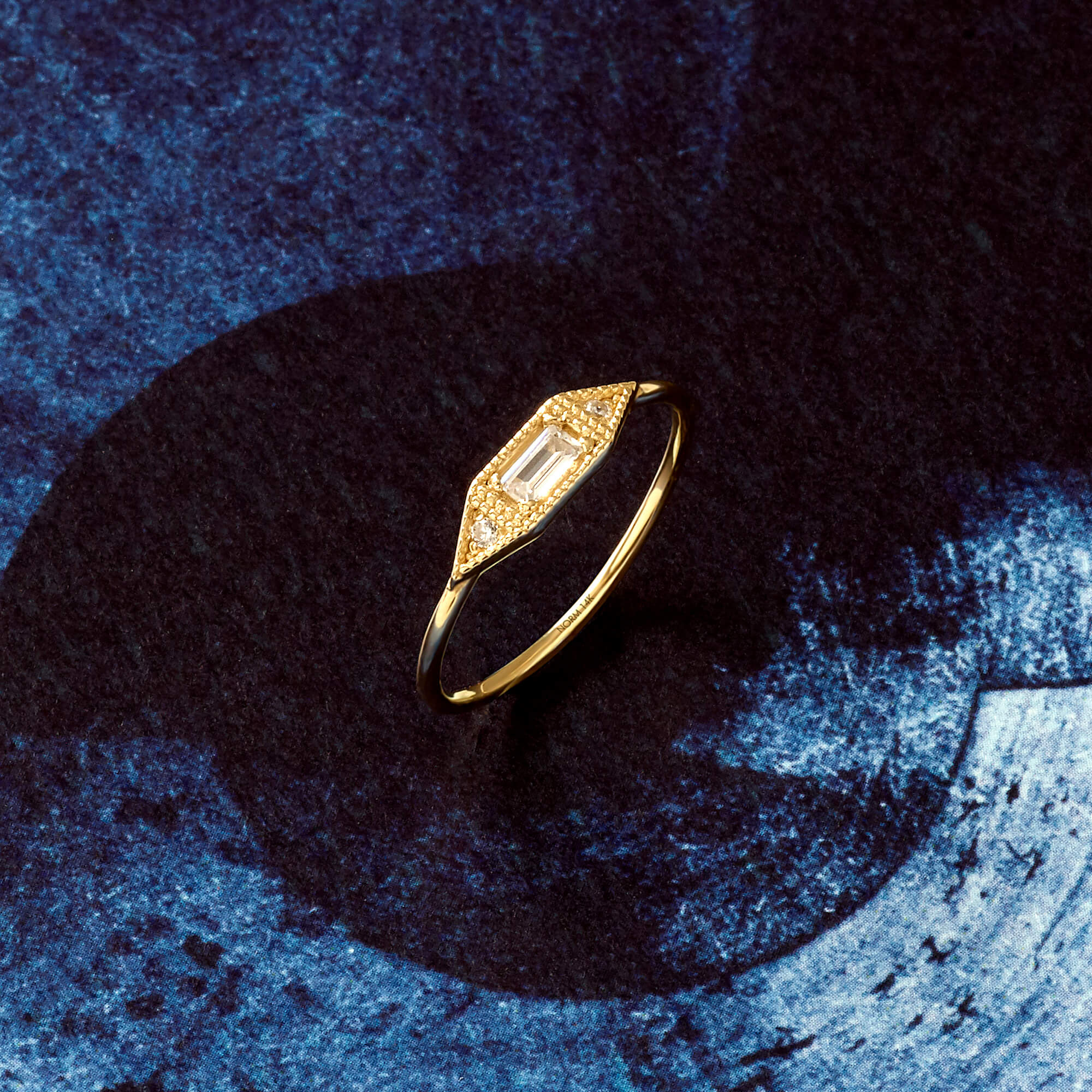 Vintage Design Baguette Pinky Signet Ring in 14k Solid Yellow Gold