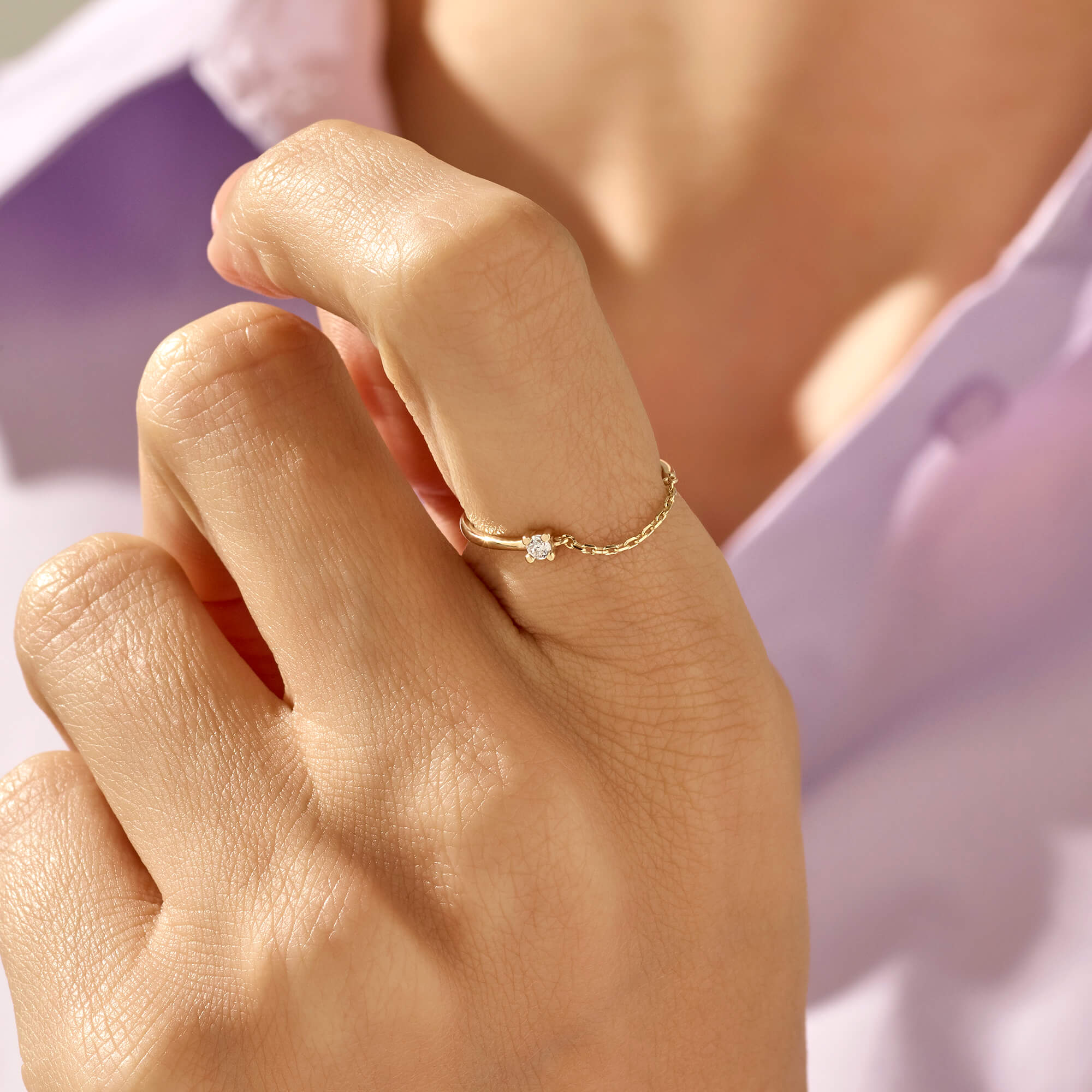 Open Chain Solo Ring in 14k Solid Yellow Gold