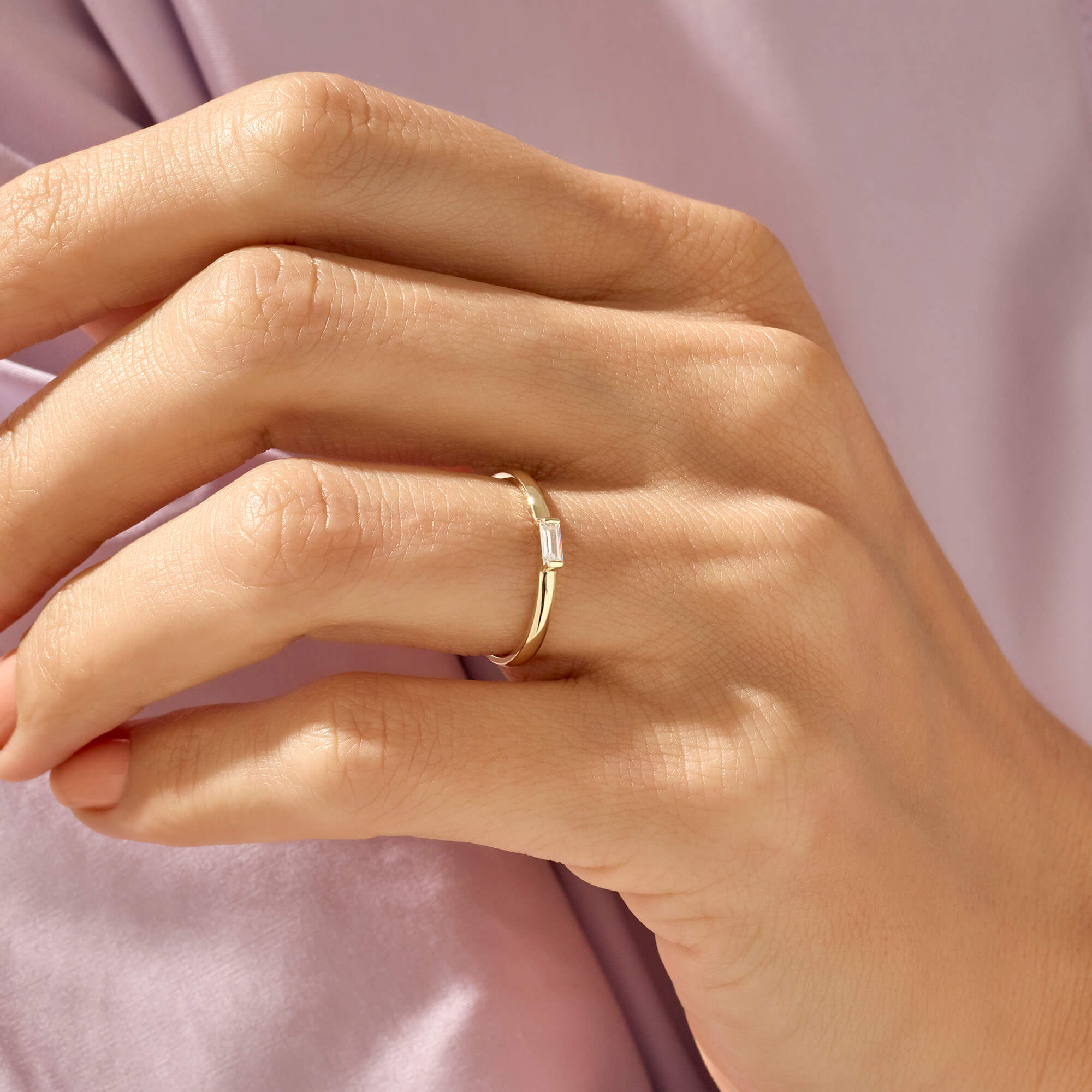 Solo Baguette Band Ring in 14k Solid Yellow Gold