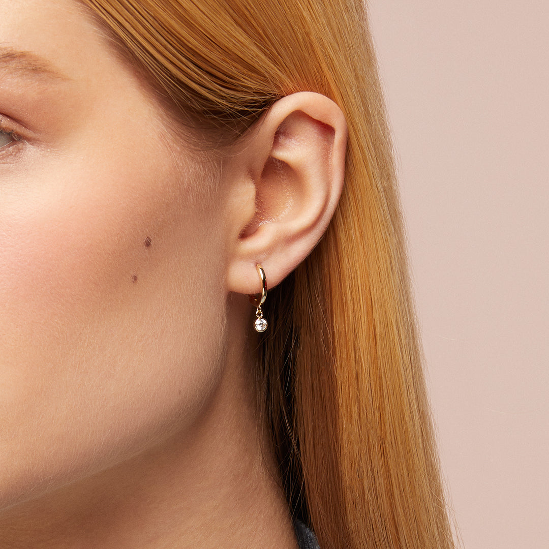 Solo White Cubic Zirconia Hoop Earrings in Gold