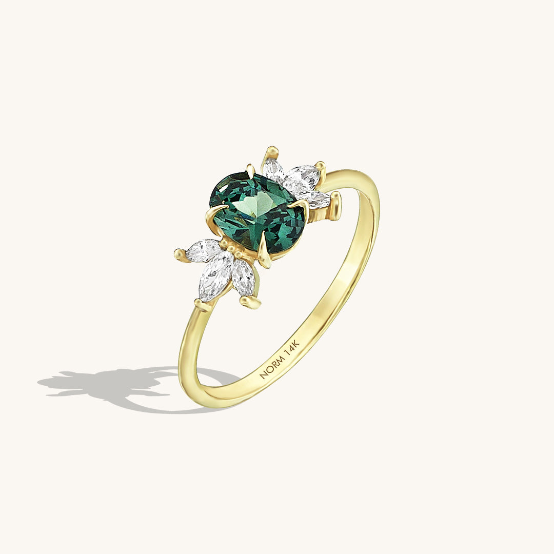 Women's Alexandrite Flower Ring in 14k Real Yellow Gold