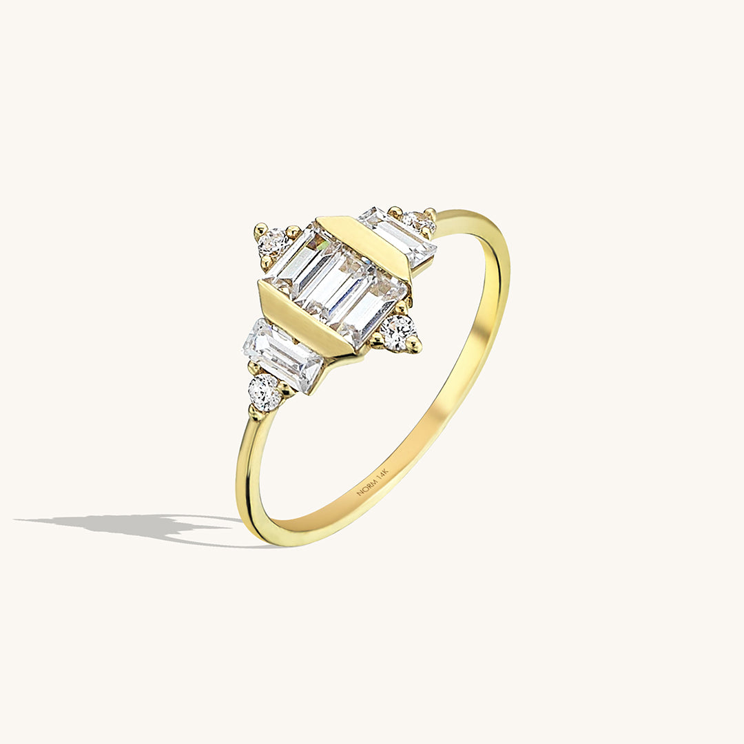 Women's Art Deco Baguette Engagement Ring in 14k Solid Gold