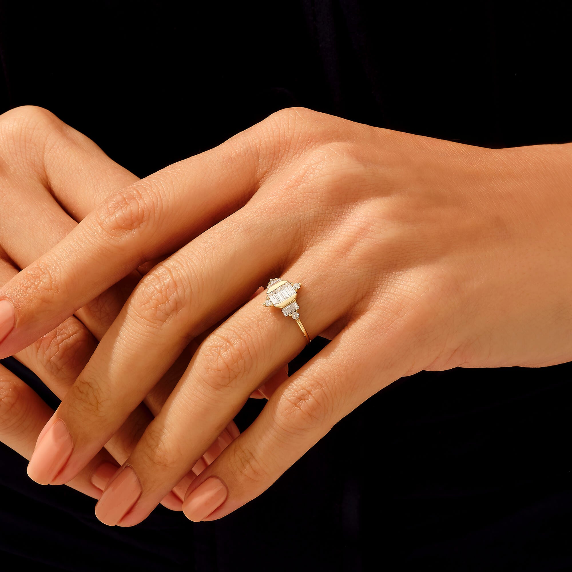 Women's Vintage Art Deco Baguette Engagement Ring in 14k Real Gold