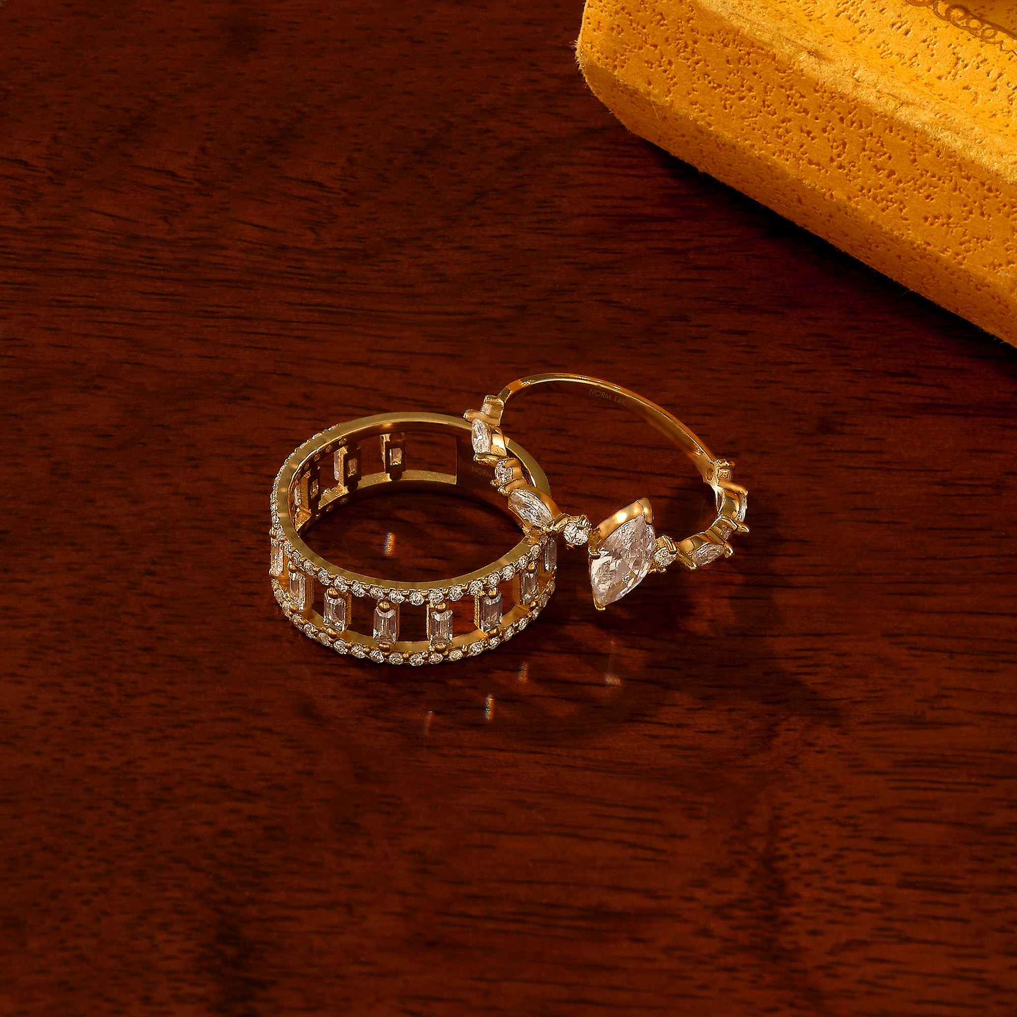 Women's Baguette Ladder Band Ring in 14k Real Yellow Gold
