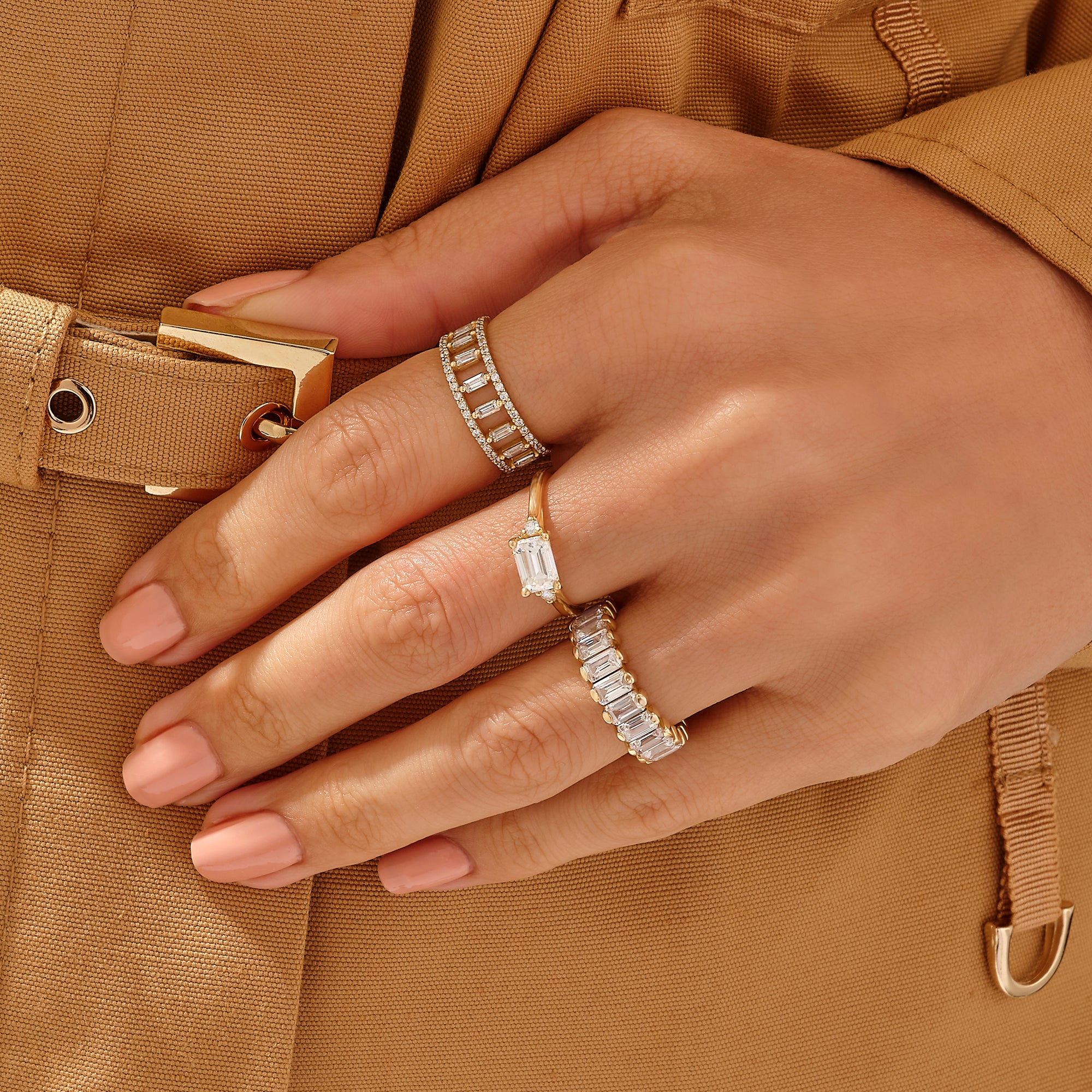 Women's Baguette Ladder Band Ring in 14k Solid Gold