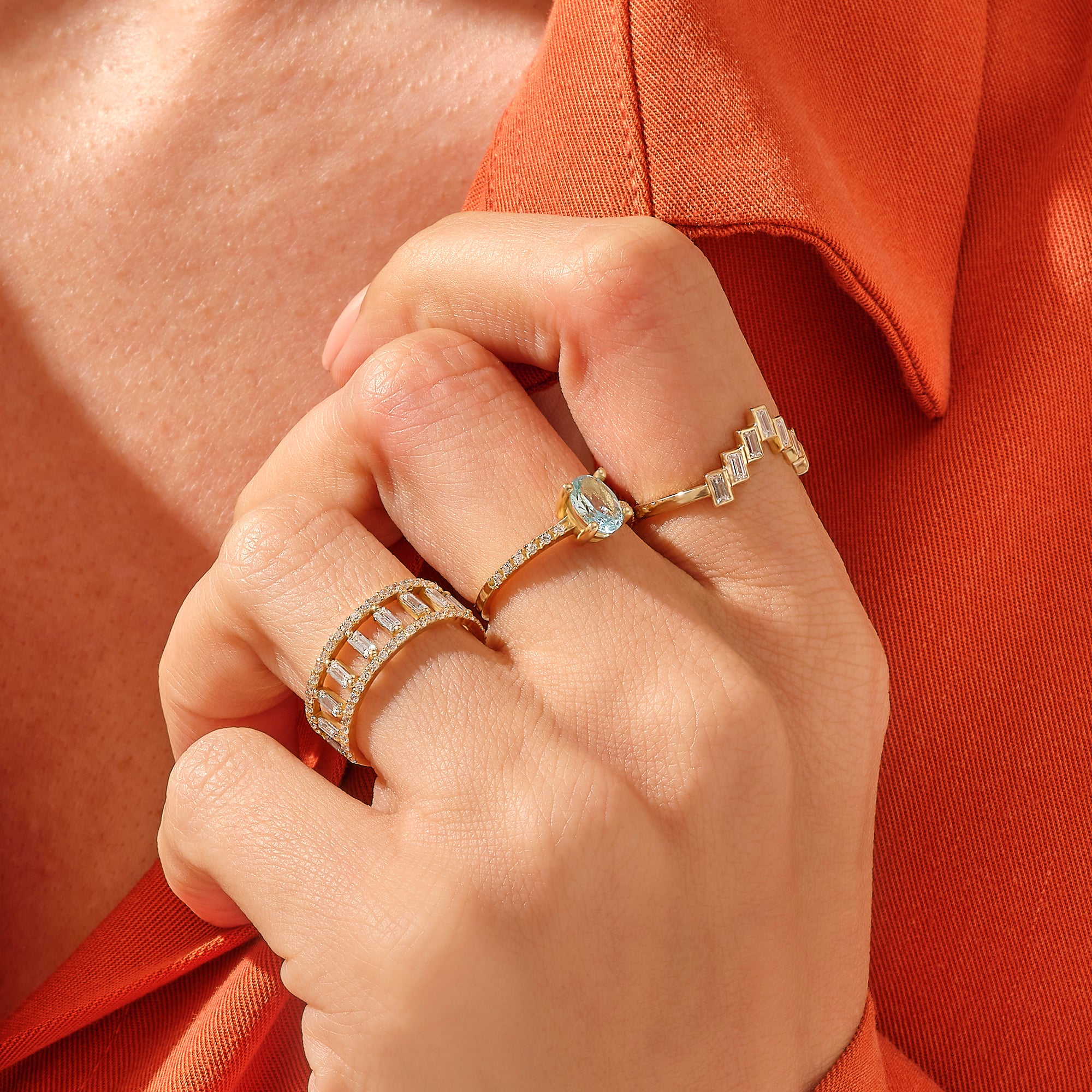 Women's Baguette Ladder Band Ring in 14k Solid Yellow Gold