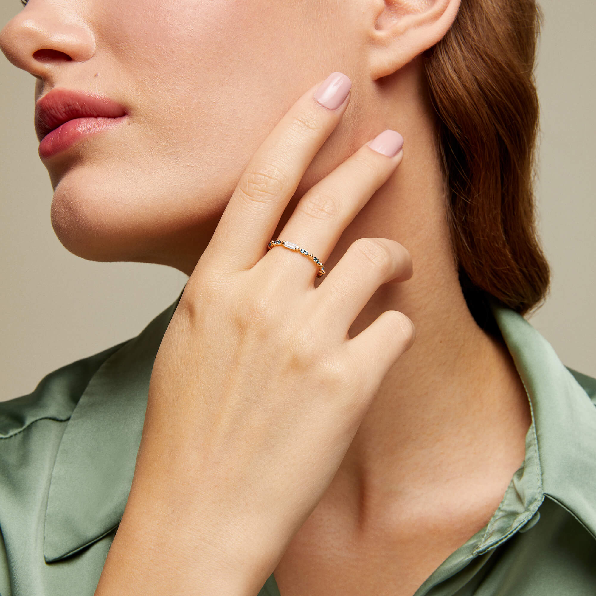 Baguette Novella Ring with Blue and White CZ Stones