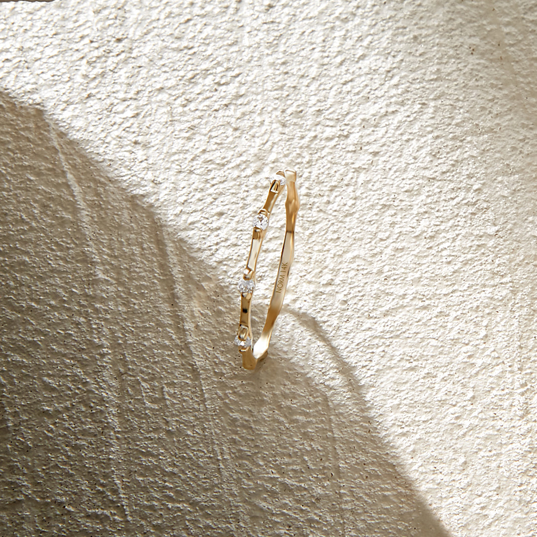 Bamboo Ring with Stones in Gold