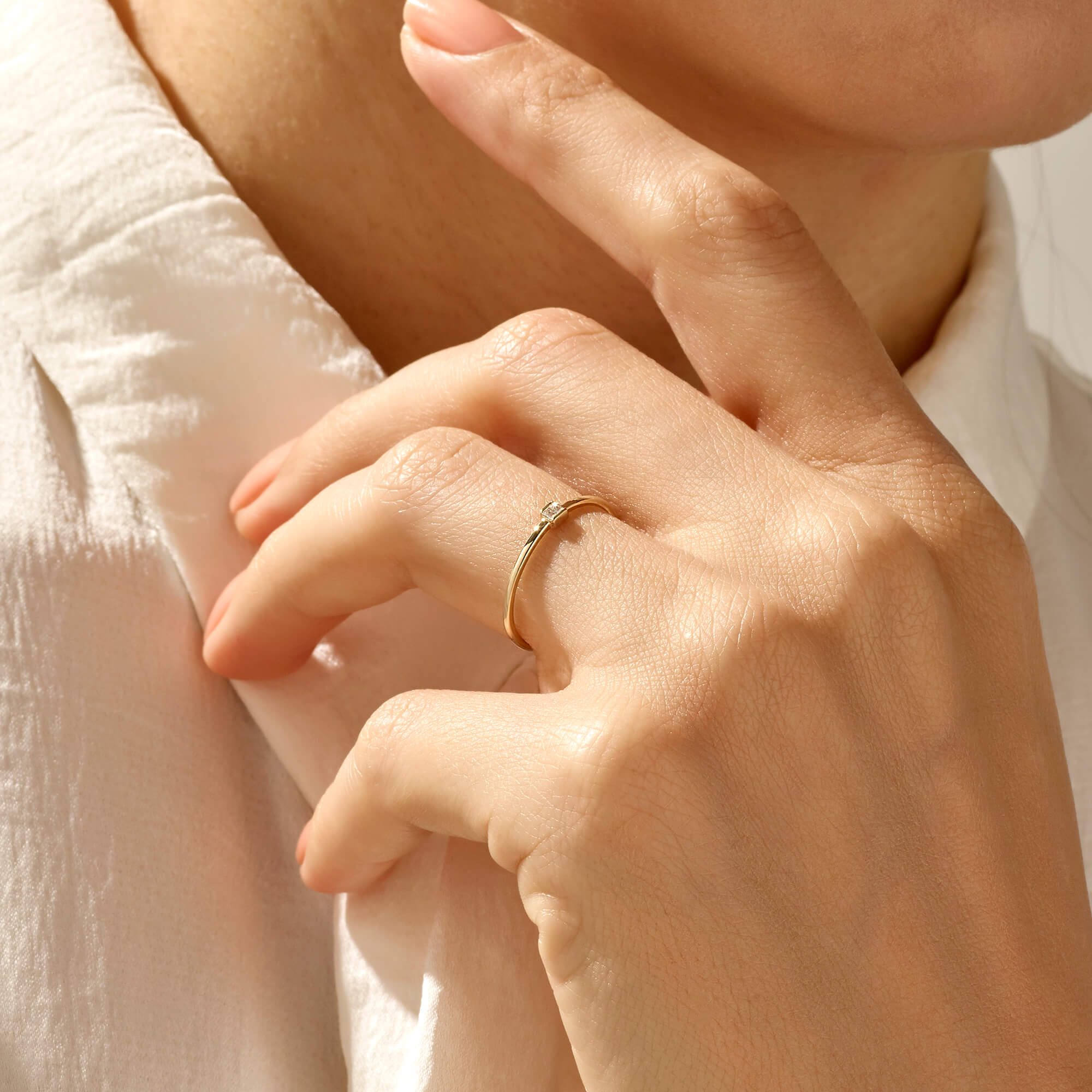 Thin Baguette Solitaire Ring in 14k Yellow Gold