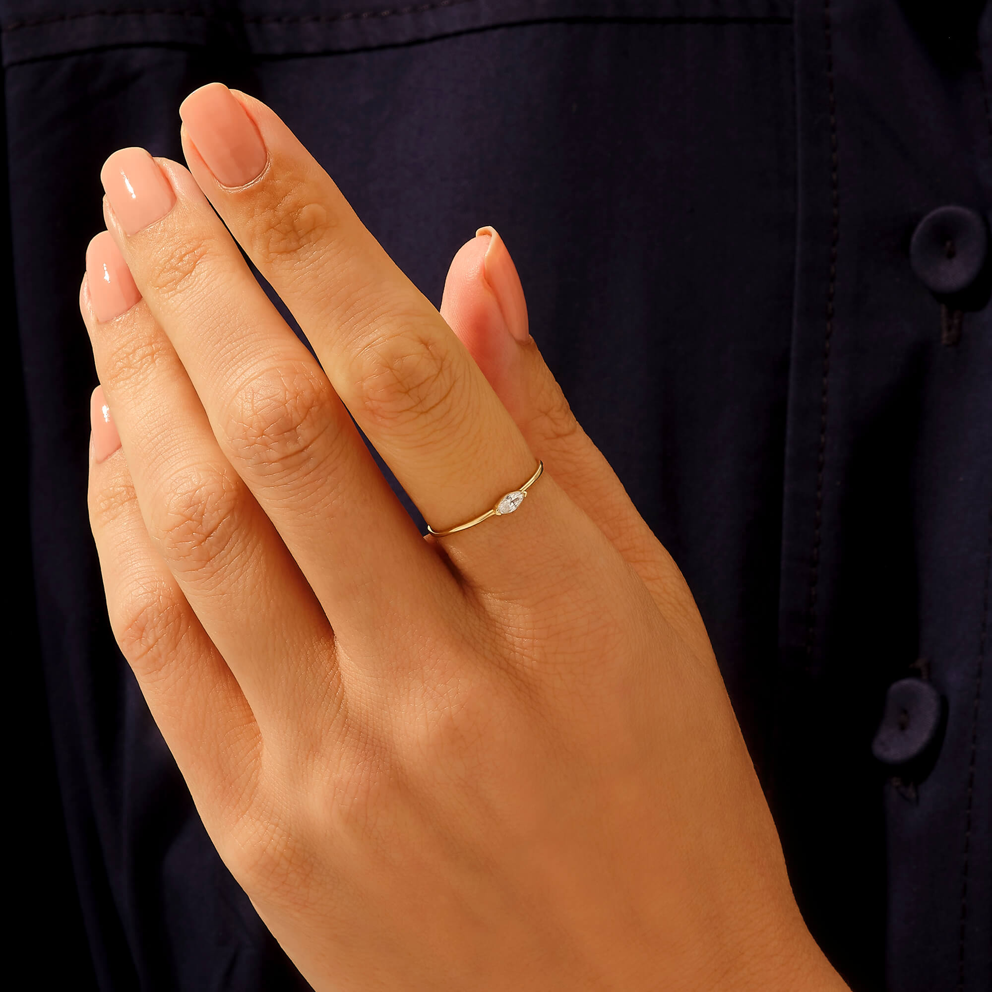 14k Gold Marquise Solitaire Ring