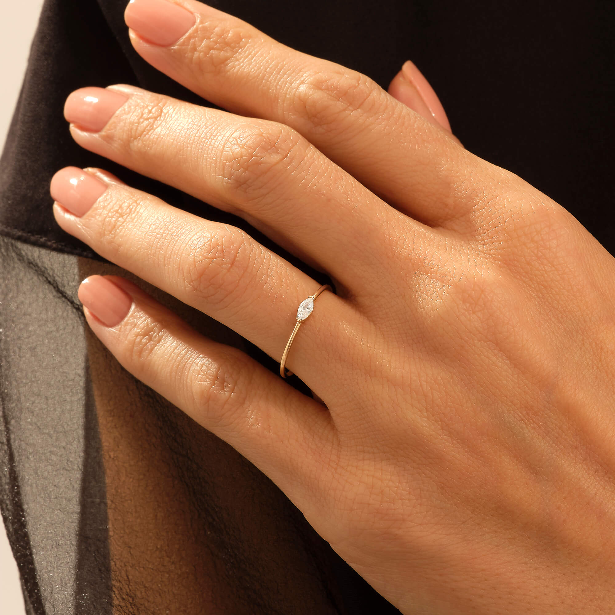 Basic Marquise Cut Ring in 14k Real Yellow Gold