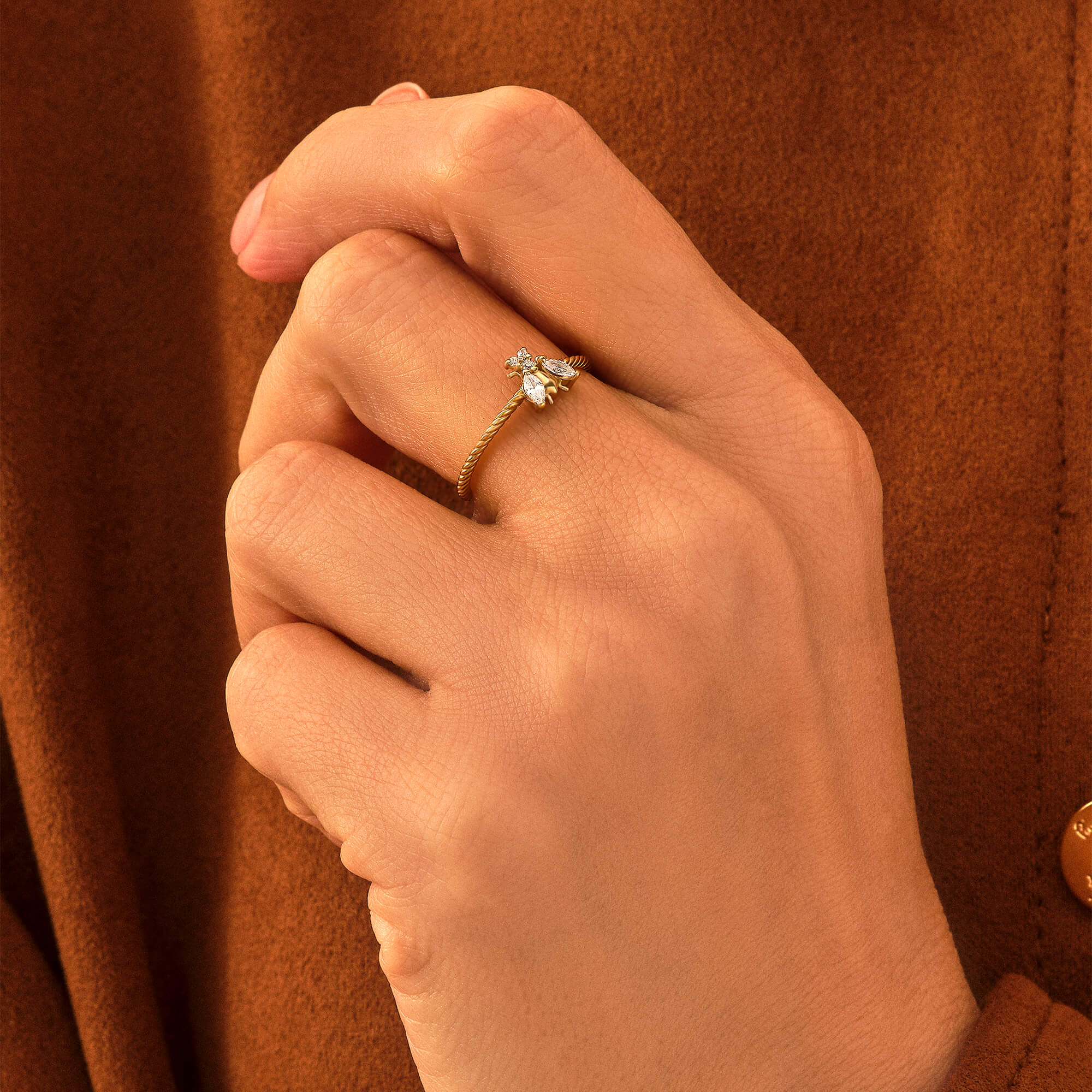 0.15ctw Diamond Bee Ring in 14k Solid Gold