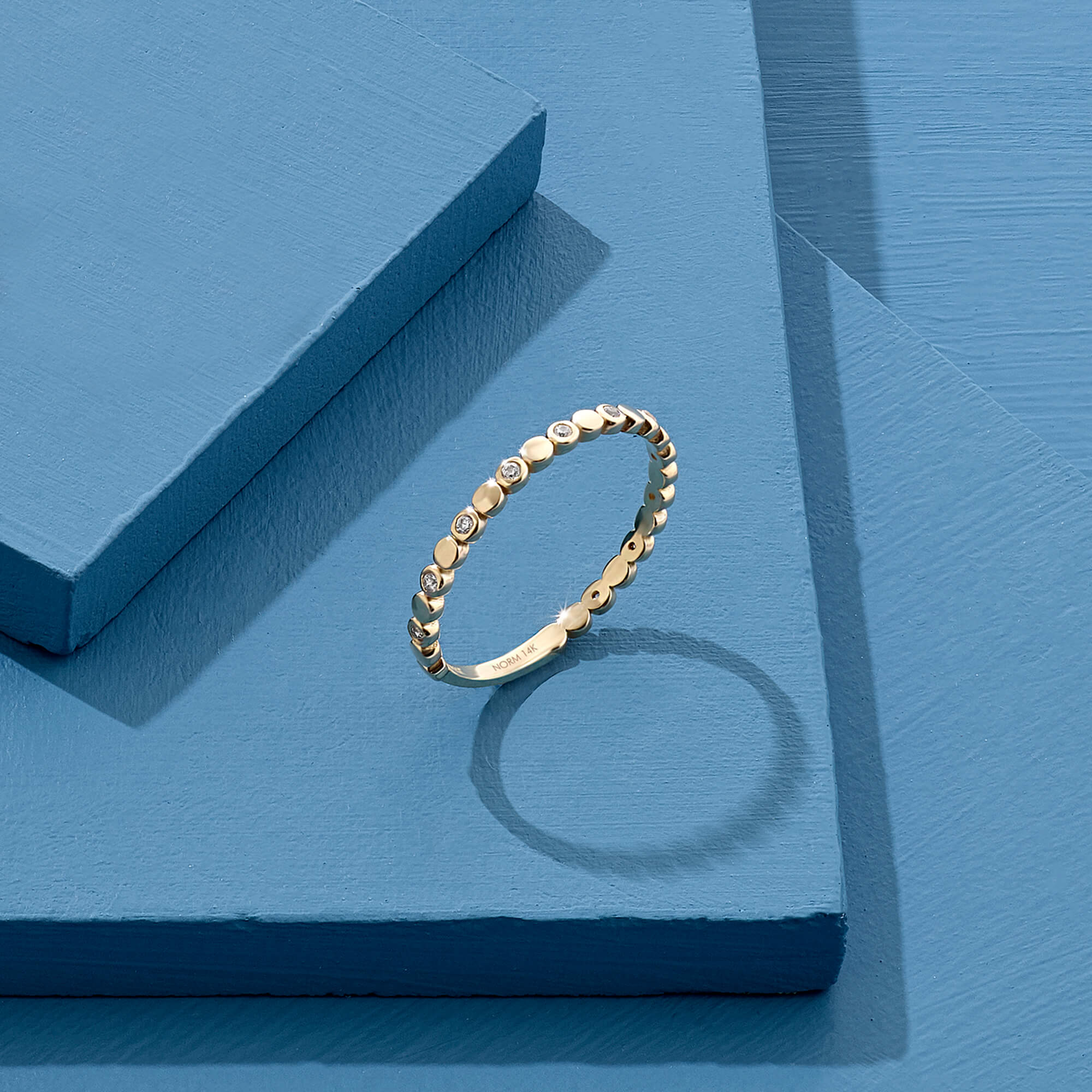 Stackable Bezel Dot Band Ring in 14k Real Yellow Gold