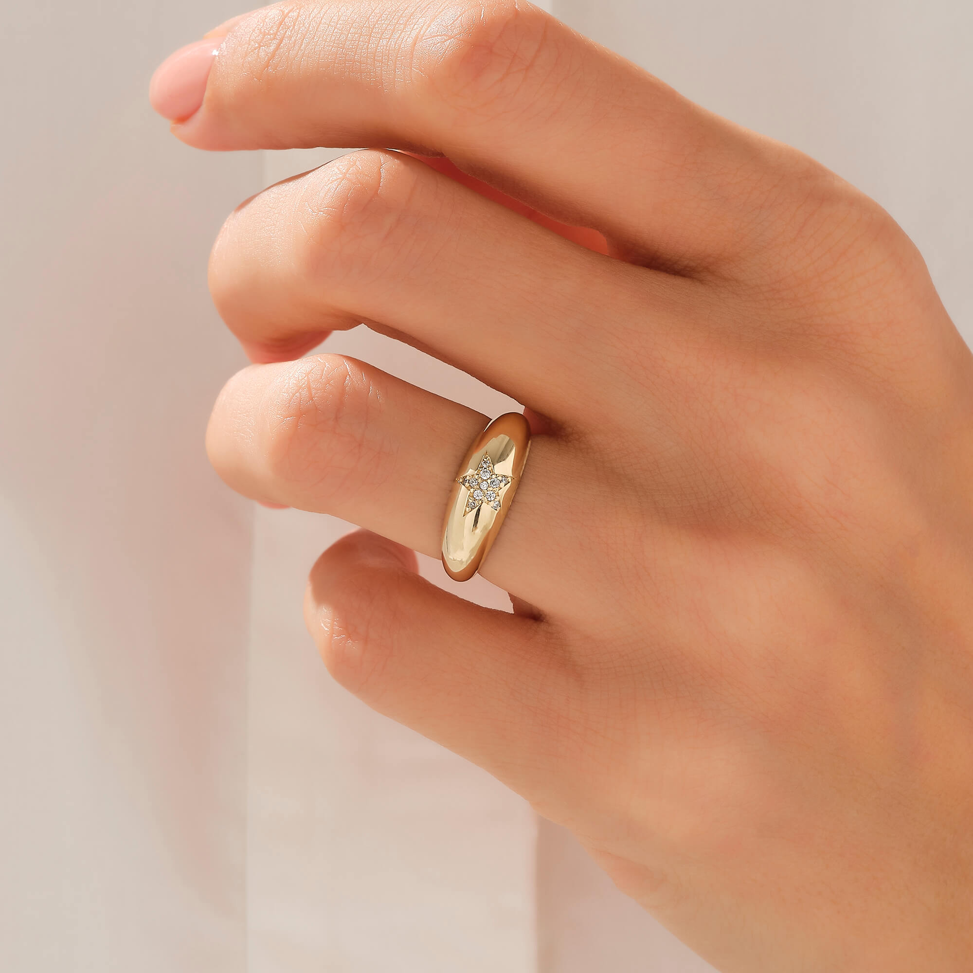 Women's Star Pave Chunky Statement Ring in 14k Solid Gold