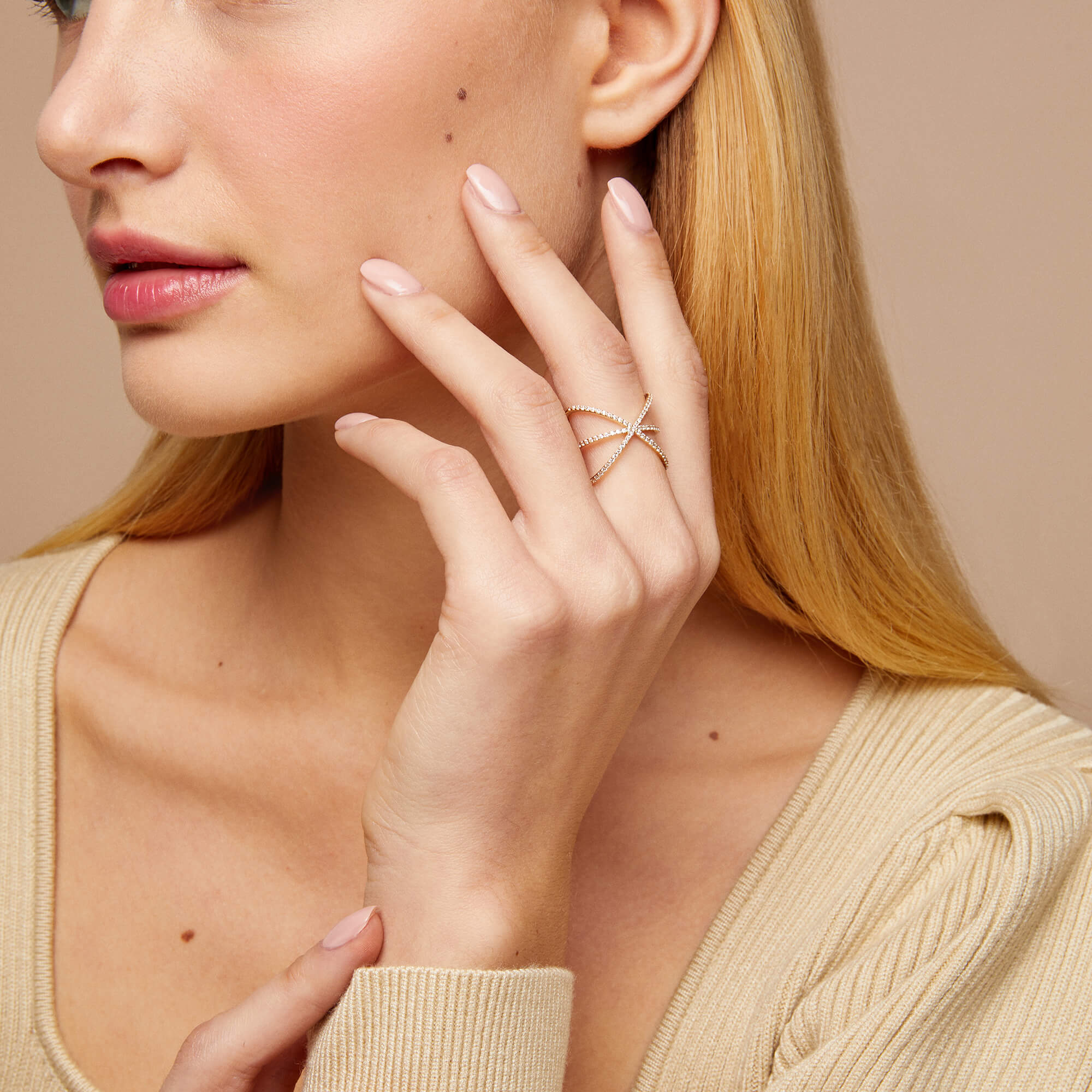Bold Criss Cross Statement Ring in 14k Solid Yellow Gold