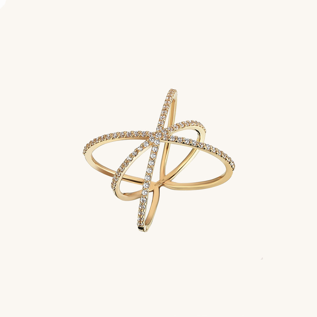Women's Bold X Ring in 14k Solid Yellow Gold