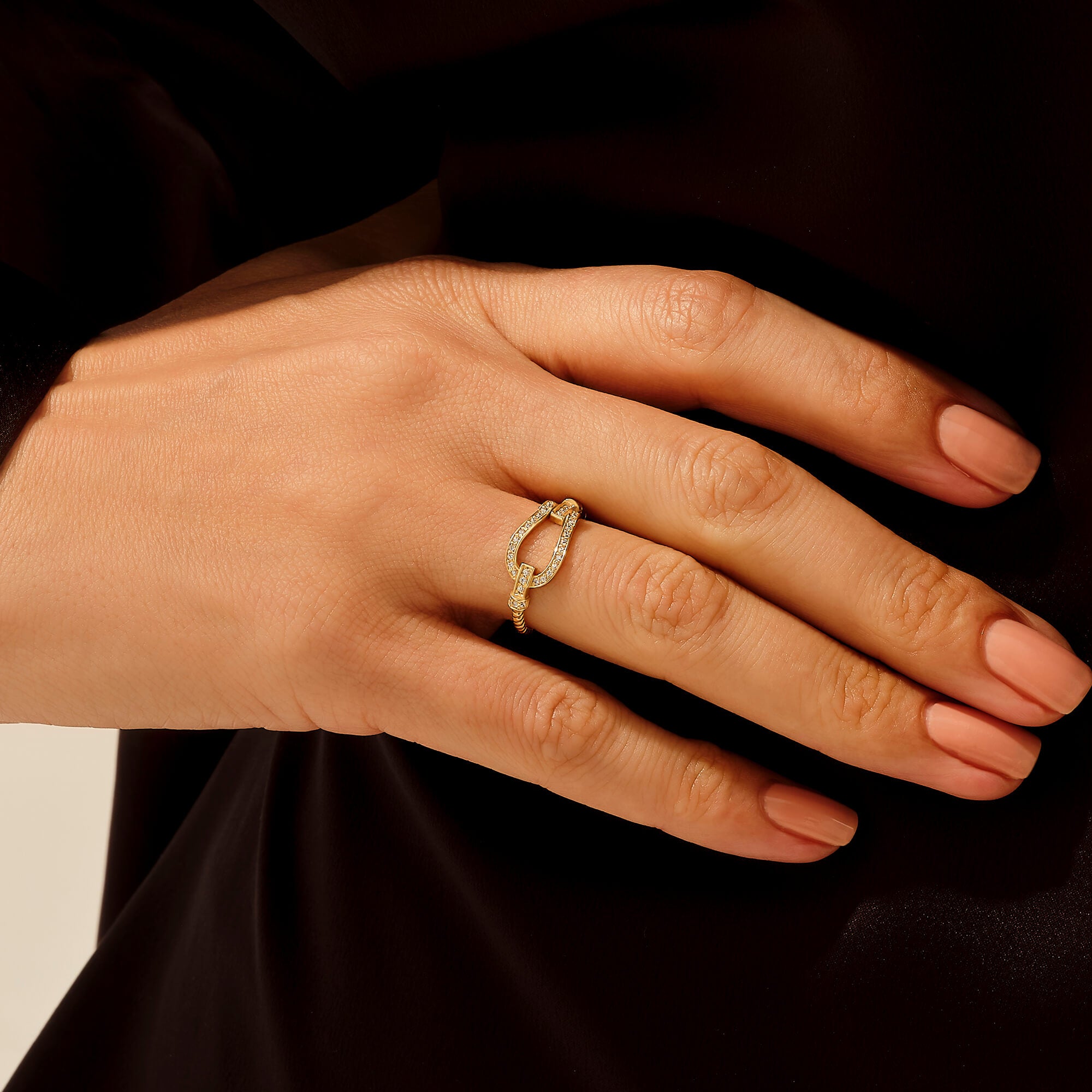 14k Real Gold Pave Buckle Ring for Women