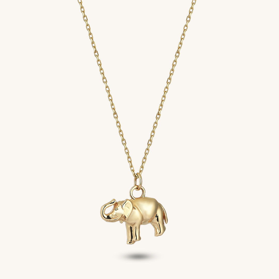 Women's Elephant Pendant Necklace in 14k Solid Yellow Gold