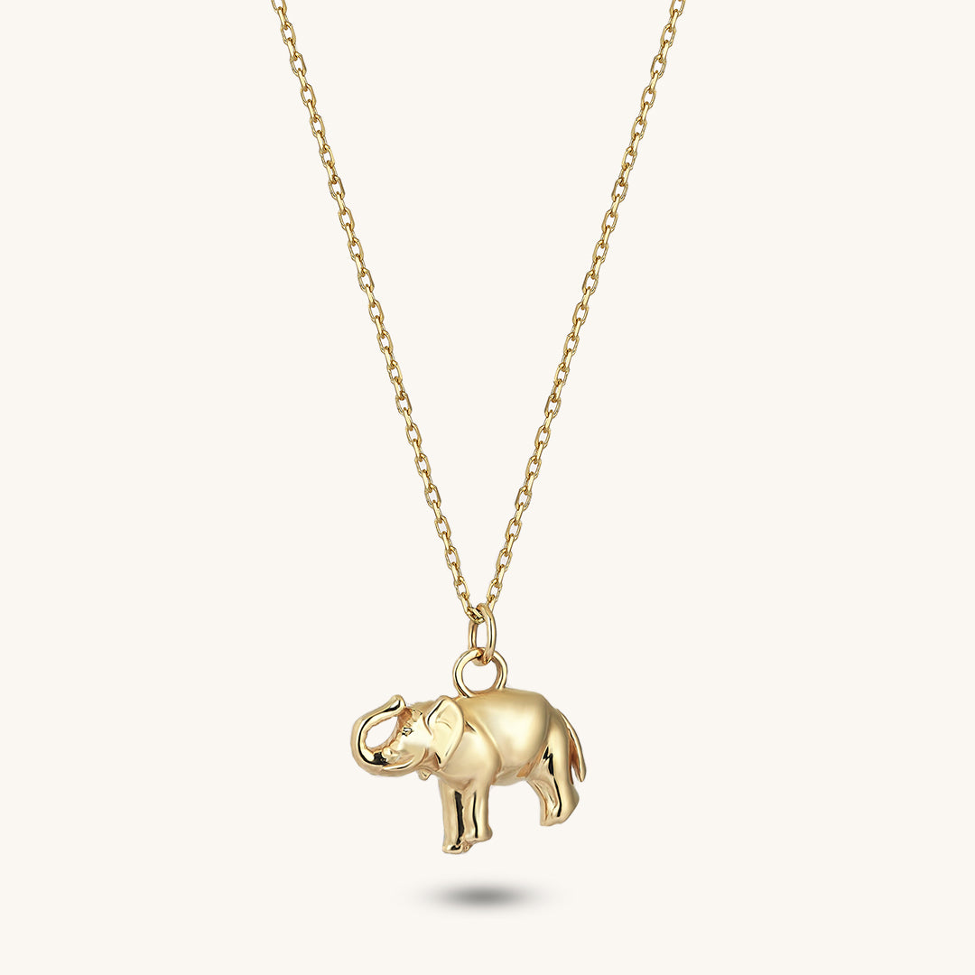 Women's Elephant Pendant Necklace in 14K Solid Yellow Gold