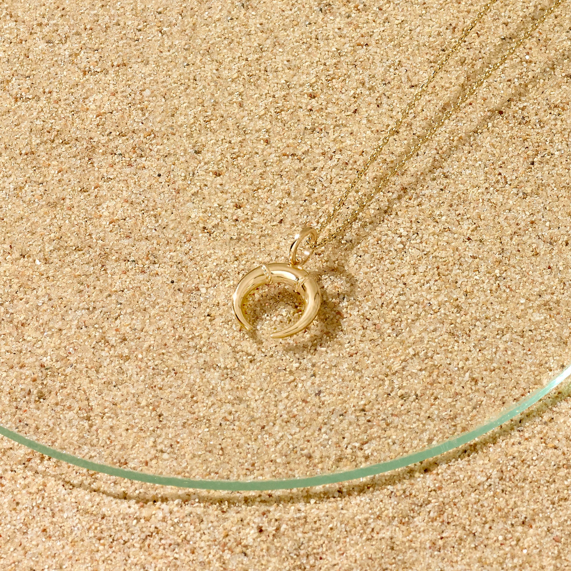 14k Solid Yellow Gold Crescent Pendant for Women