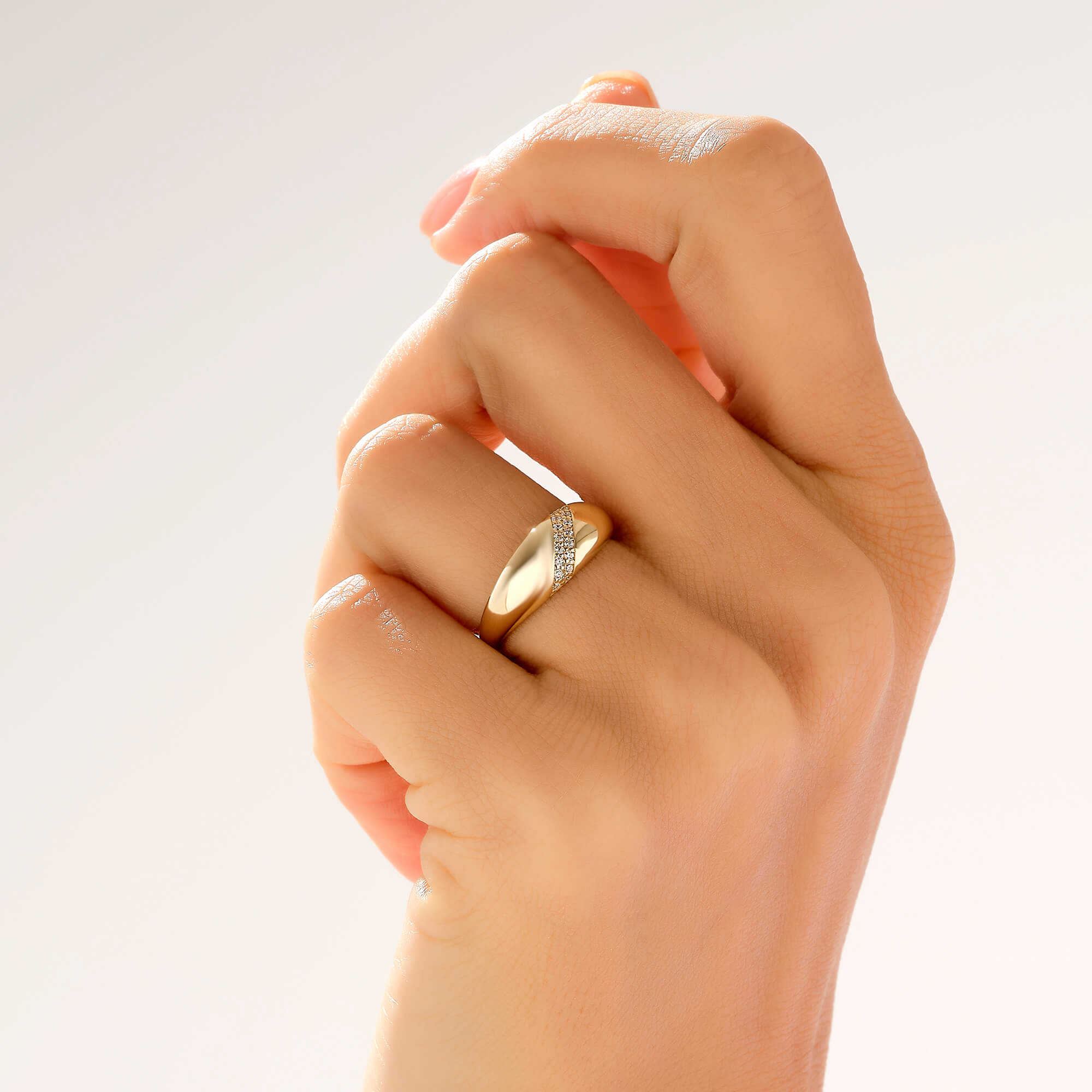 14k Real Gold Cross Pave Dome Ring