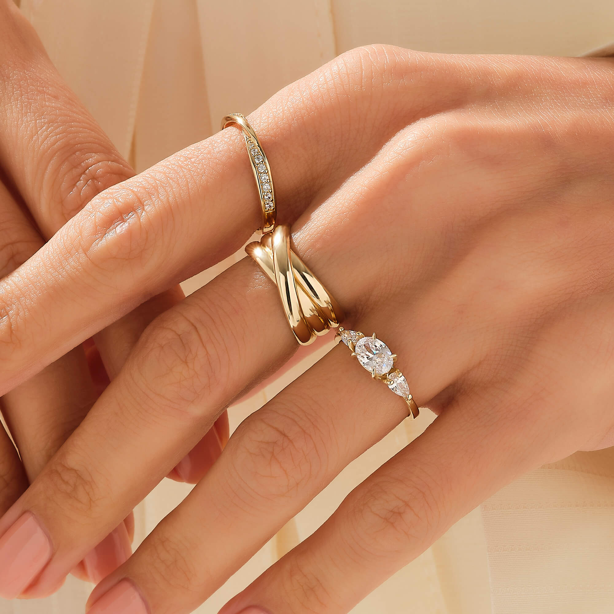 14k Real Gold Crossover Wedding Band Ring