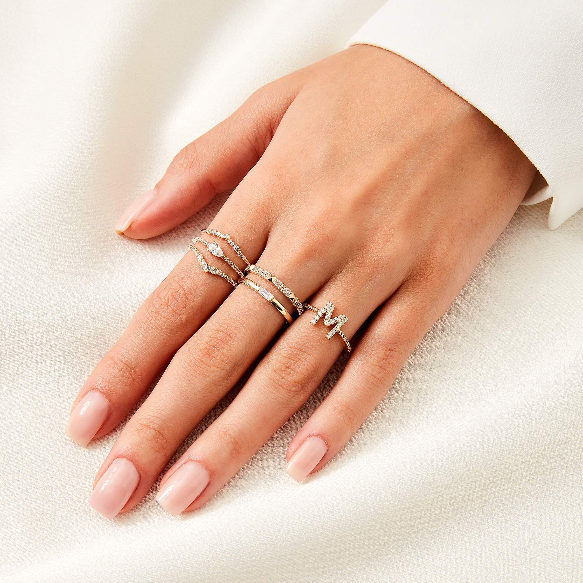 14k Solid Gold Curved Baguette Stacking Ring