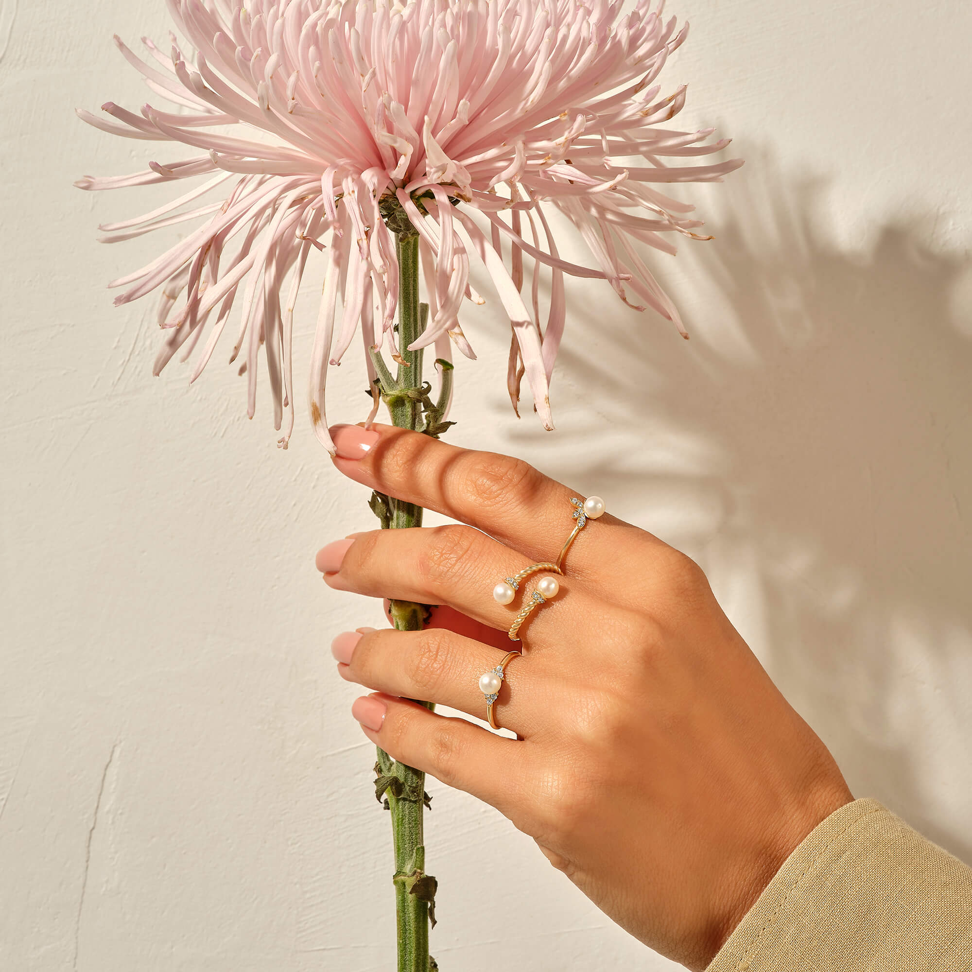 Women's Dainty Pearl Engagement Ring in Gold