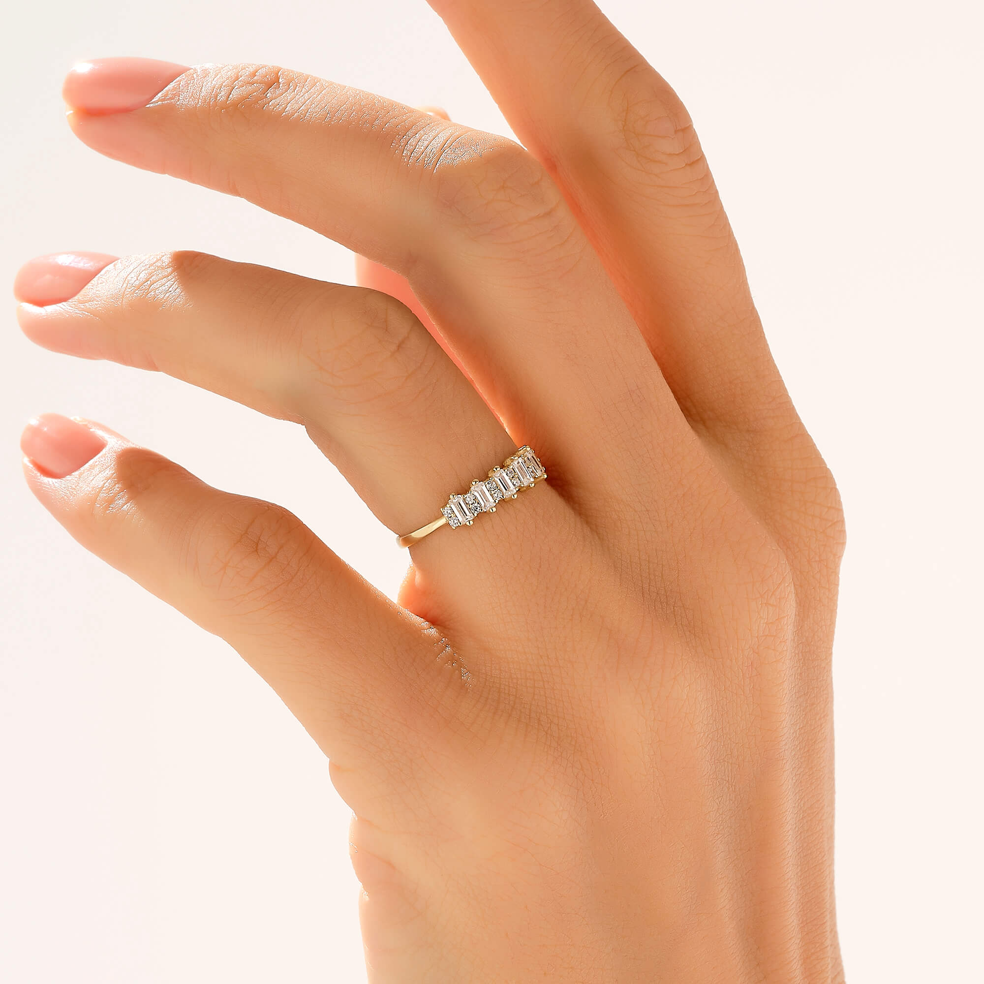 Dainty Wedding Baguette Ring in 14k Real Yellow Gold
