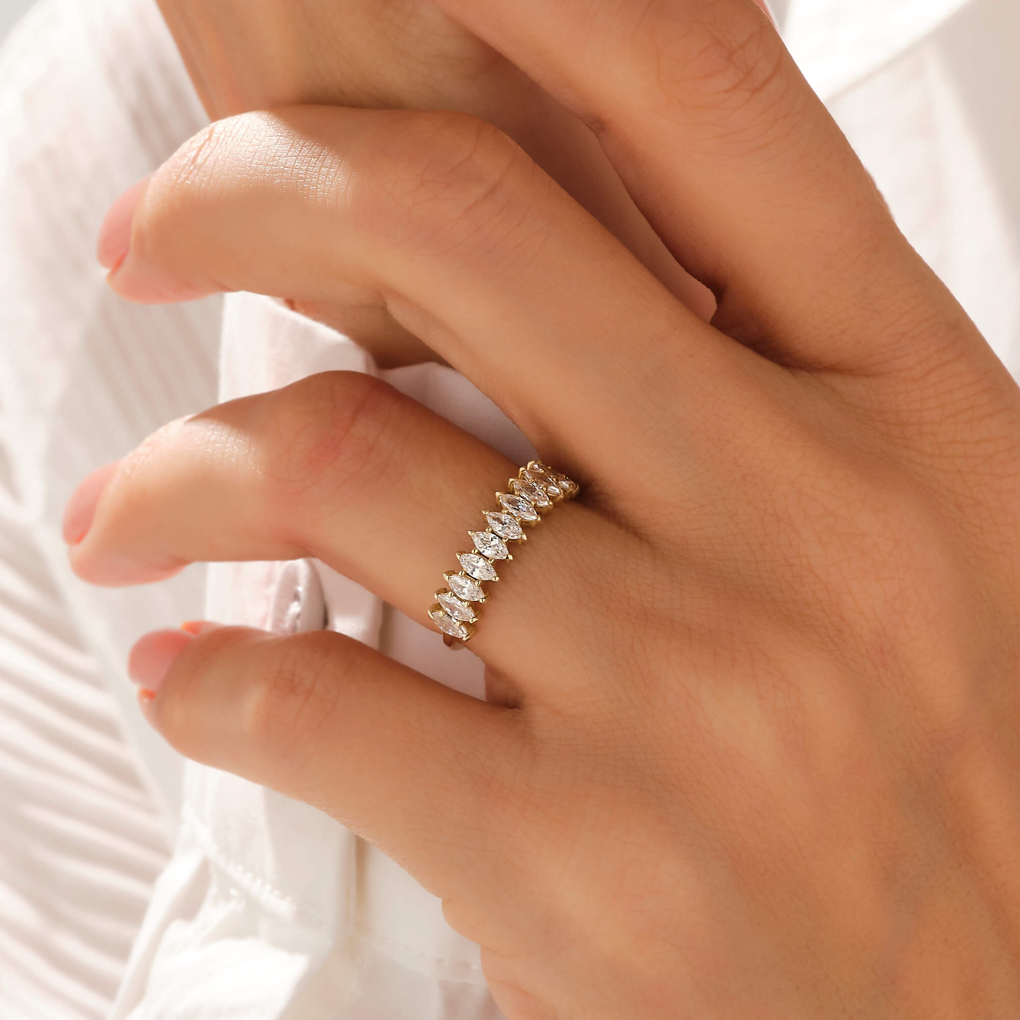 Delicate Marquise Cut CZ Ring in 14k Real Gold