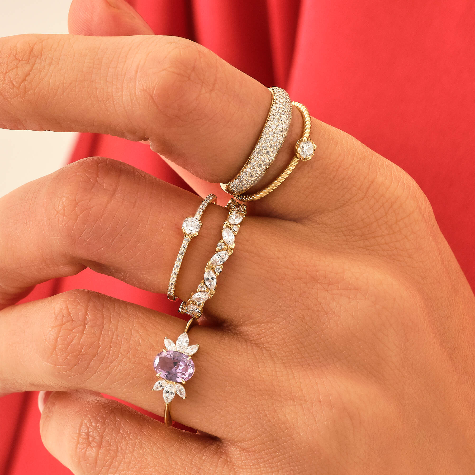 14k Solid Gold Diamond Solitaire Half Eternity Ring