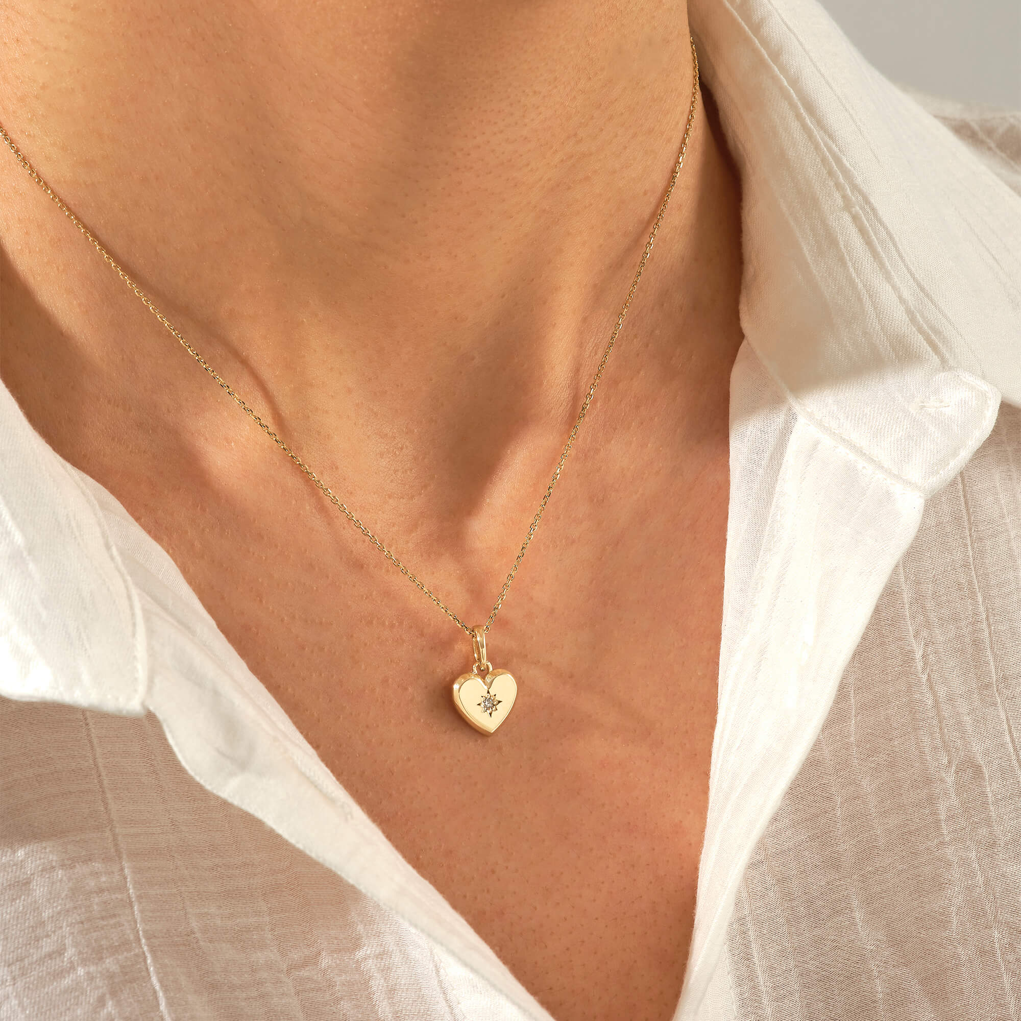 Mini Diamond Hearth Love Charm Pendant in 14k Solid Gold