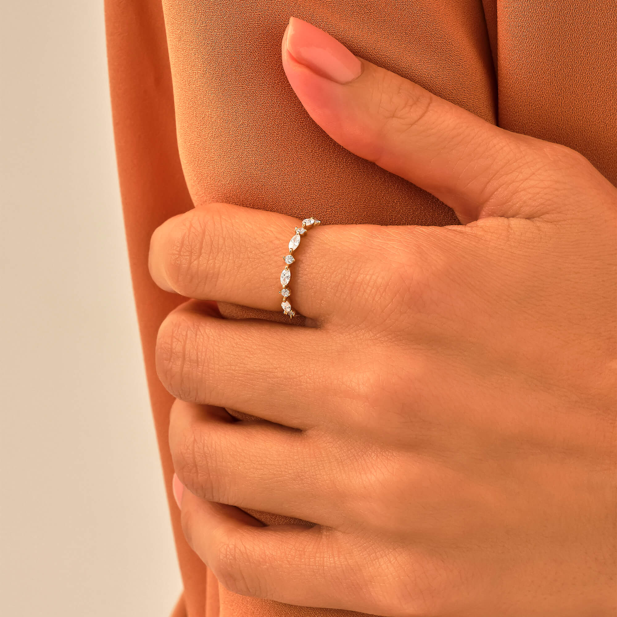 0.50 ctw Marquise Cut Diamond Band Ring in 14k Solid Gold