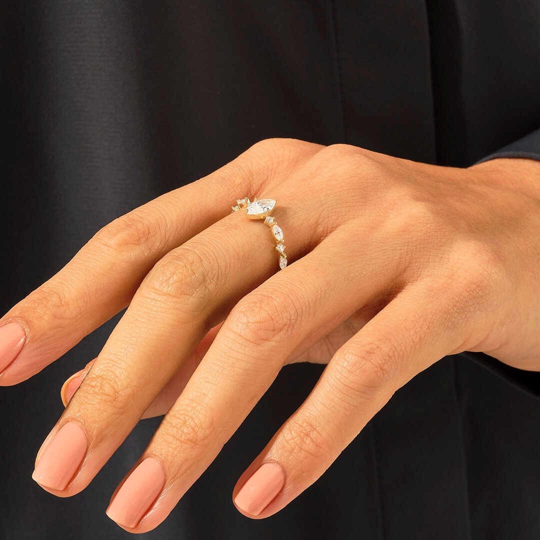 14k Real Gold Marquise Diamond Engagement Ring