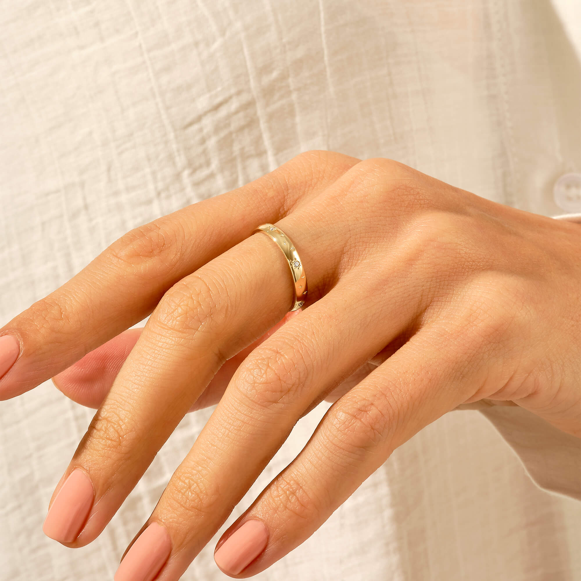 14k Real Gold Diamond Star Pave Wedding Band for Women