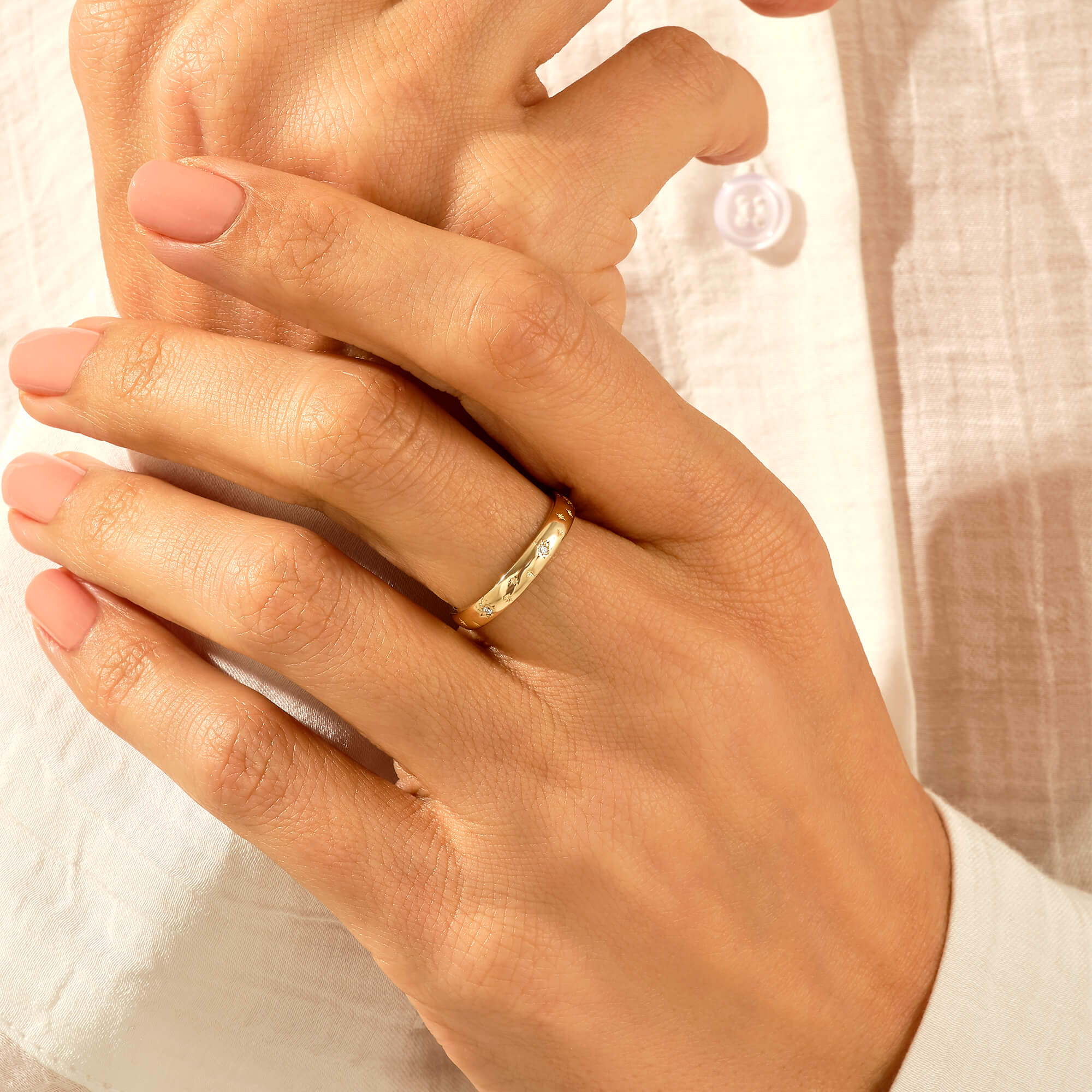 14k Solid Gold Diamond Star Pave Wedding Band for Women