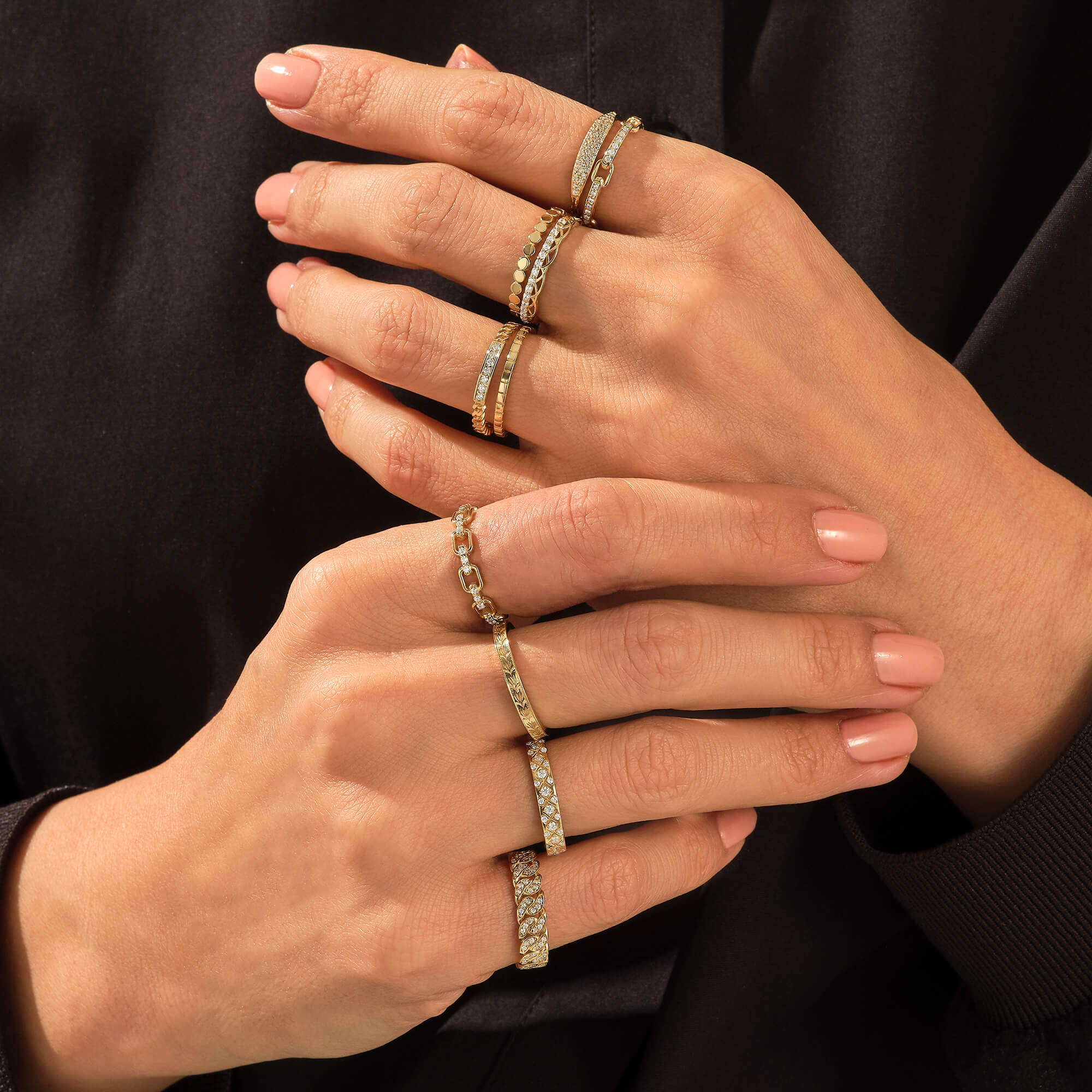 14k Gold Diamond Pave Chain Ring for Women