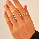 0.08 ctw Diamond Cross Ring 14k Solid Yellow Gold