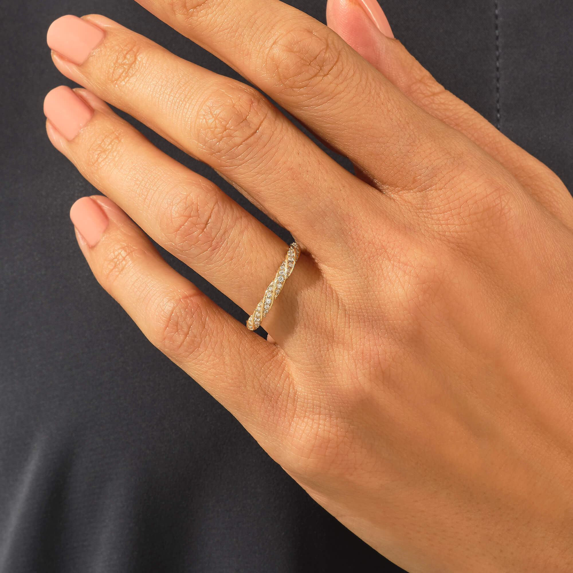 0.23 ctw Diamond Paved Twisted Half Eternity Wedding Ring in 14k Gold