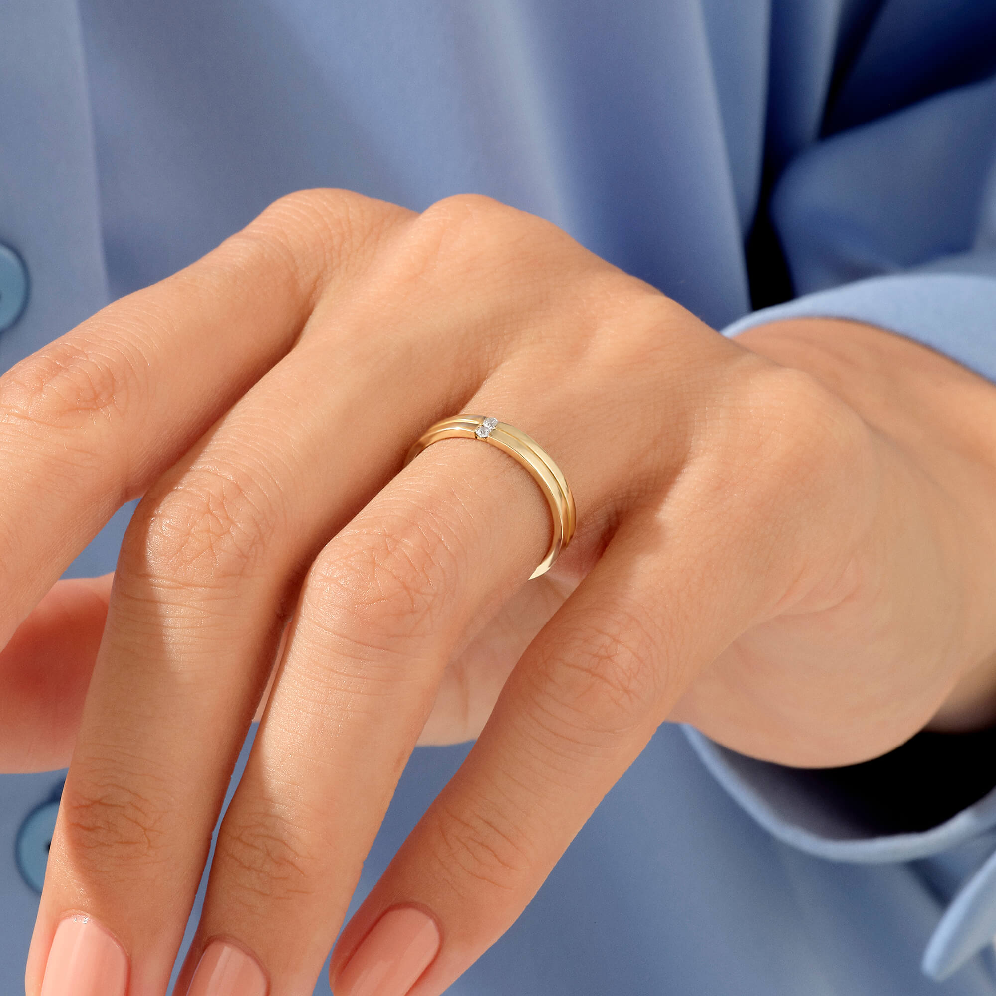 Dotted Wedding Band Ring in 14k Real Yellow Gold