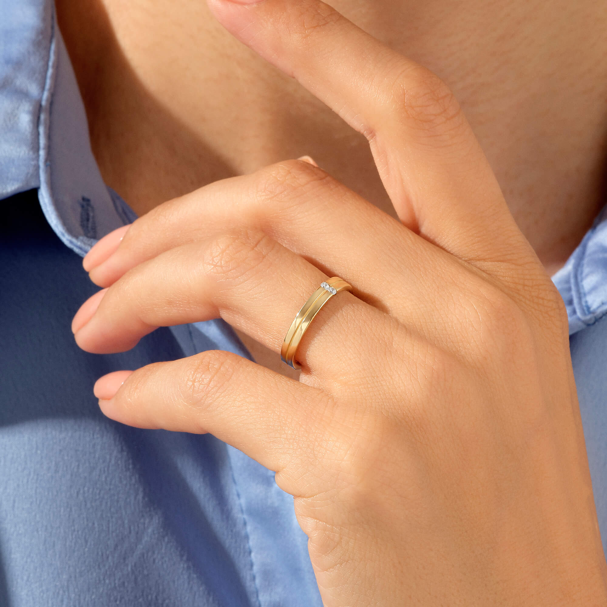 14k Real Yellow Gold Wedding Band Ring with CZ