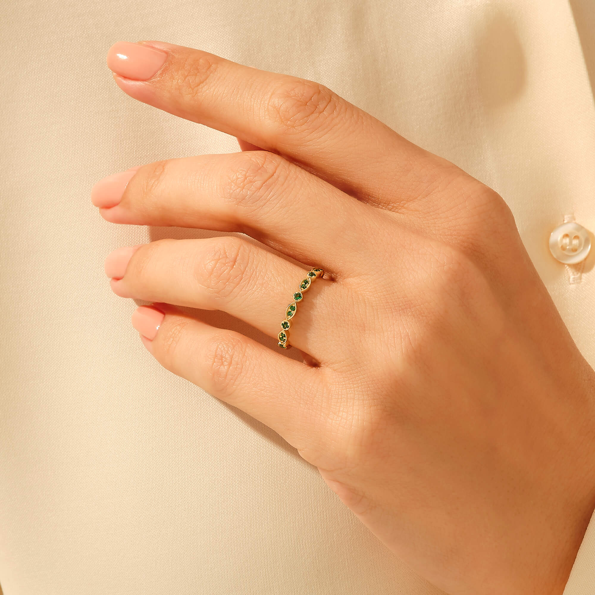 14k Gold Emerald Eternity Band